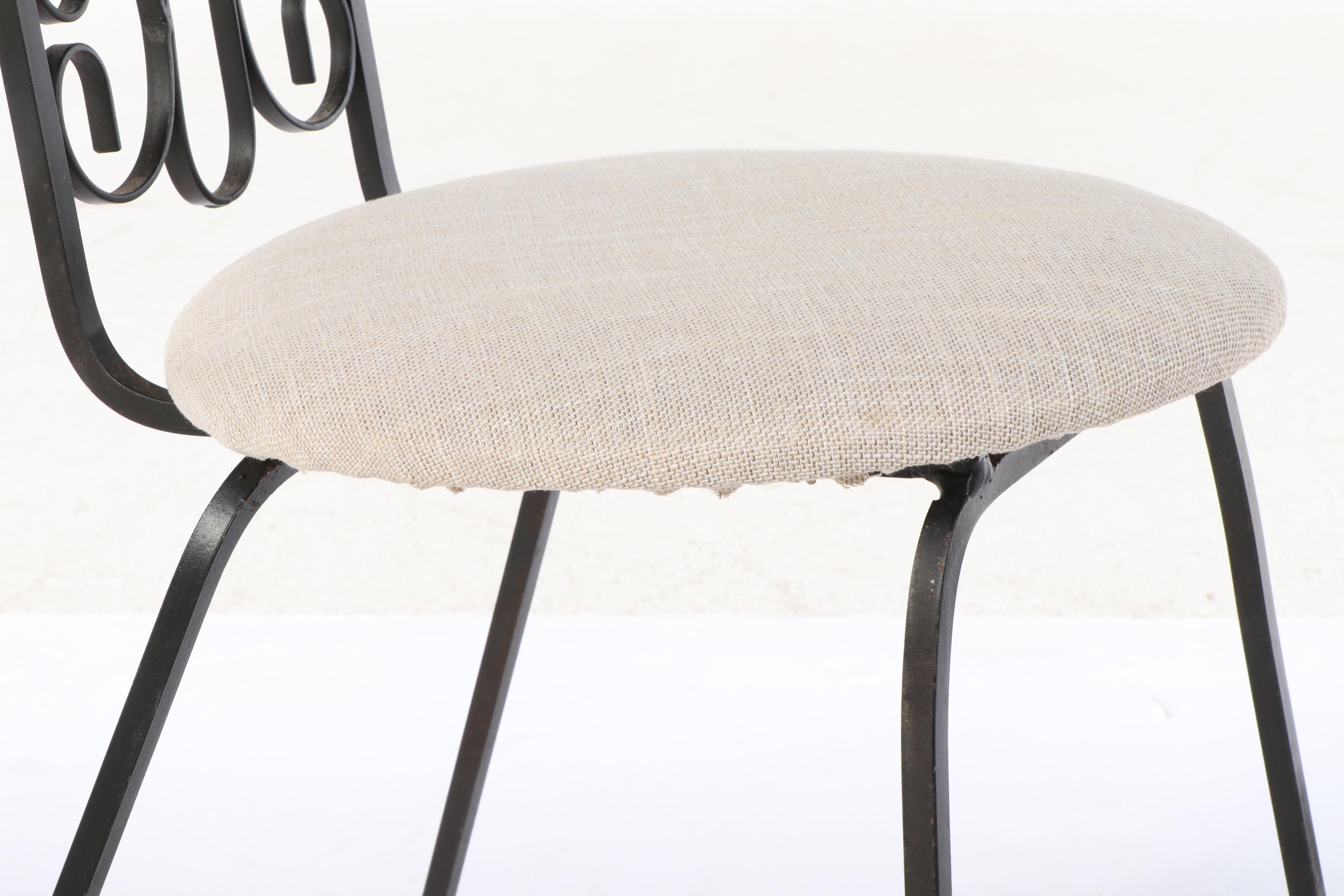 Pair of Mid Century Modern Scrolled Wrought Iron Chairs, Mid to Late 20th C.