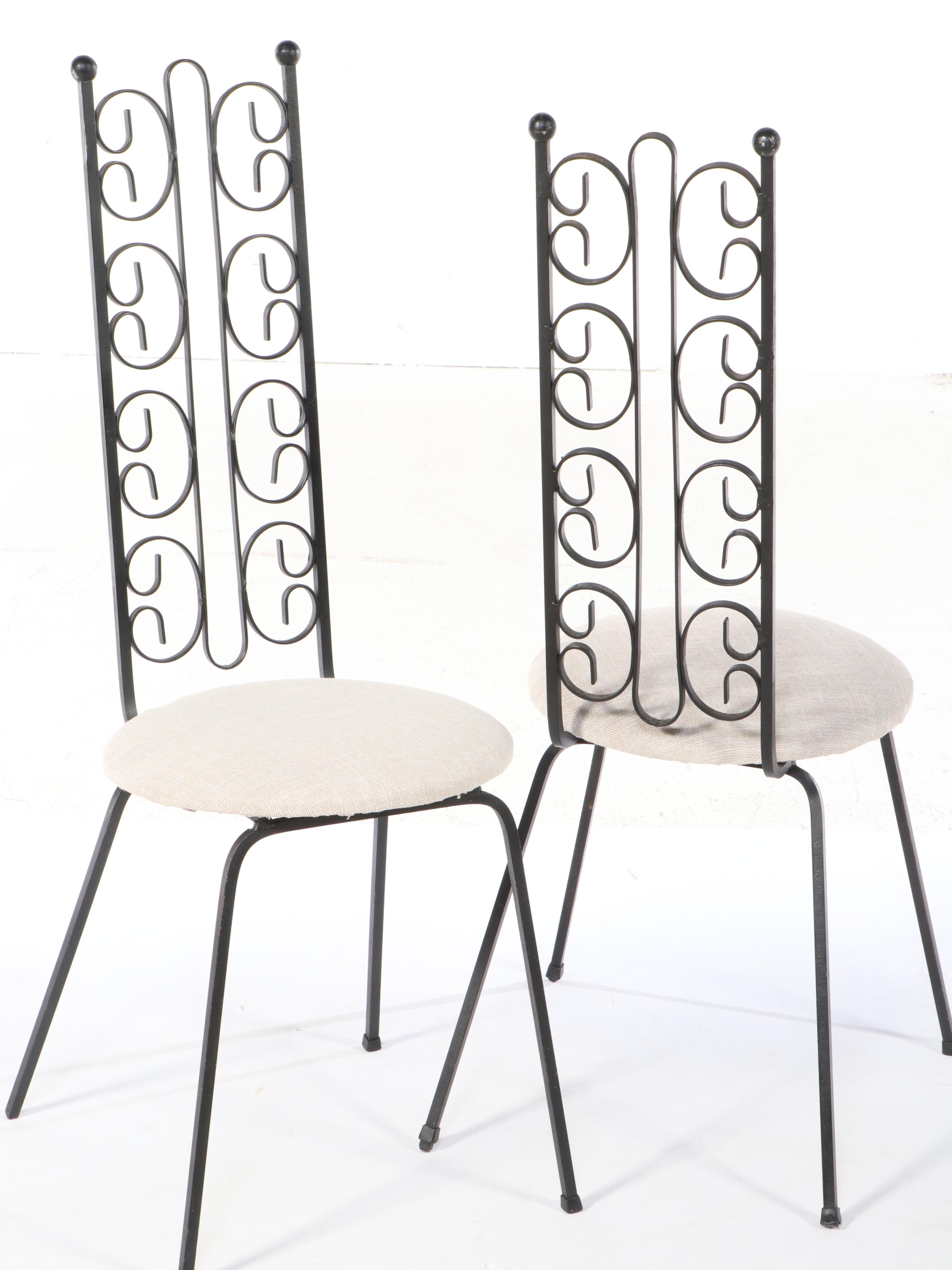 Pair of Mid Century Modern Scrolled Wrought Iron Chairs, Mid to Late 20th C.