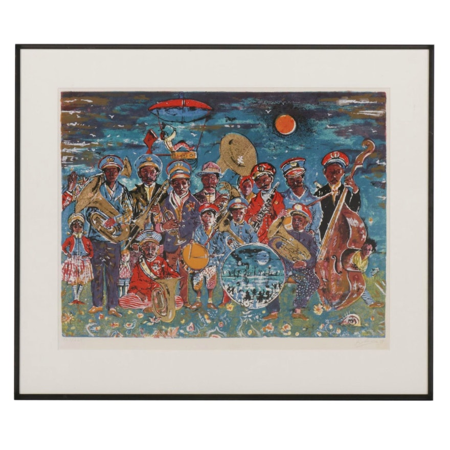 Noel Rockmore Silkscreen With Gold Leaf "Preservation Hall Band," 1978