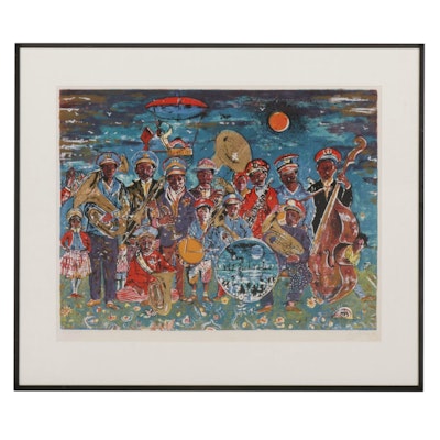 Noel Rockmore Silkscreen With Gold Leaf "Preservation Hall Band," 1978