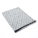 Louis Vuitton Reversible Shawl Scarf In Dark And Light Gray With Black Fringe