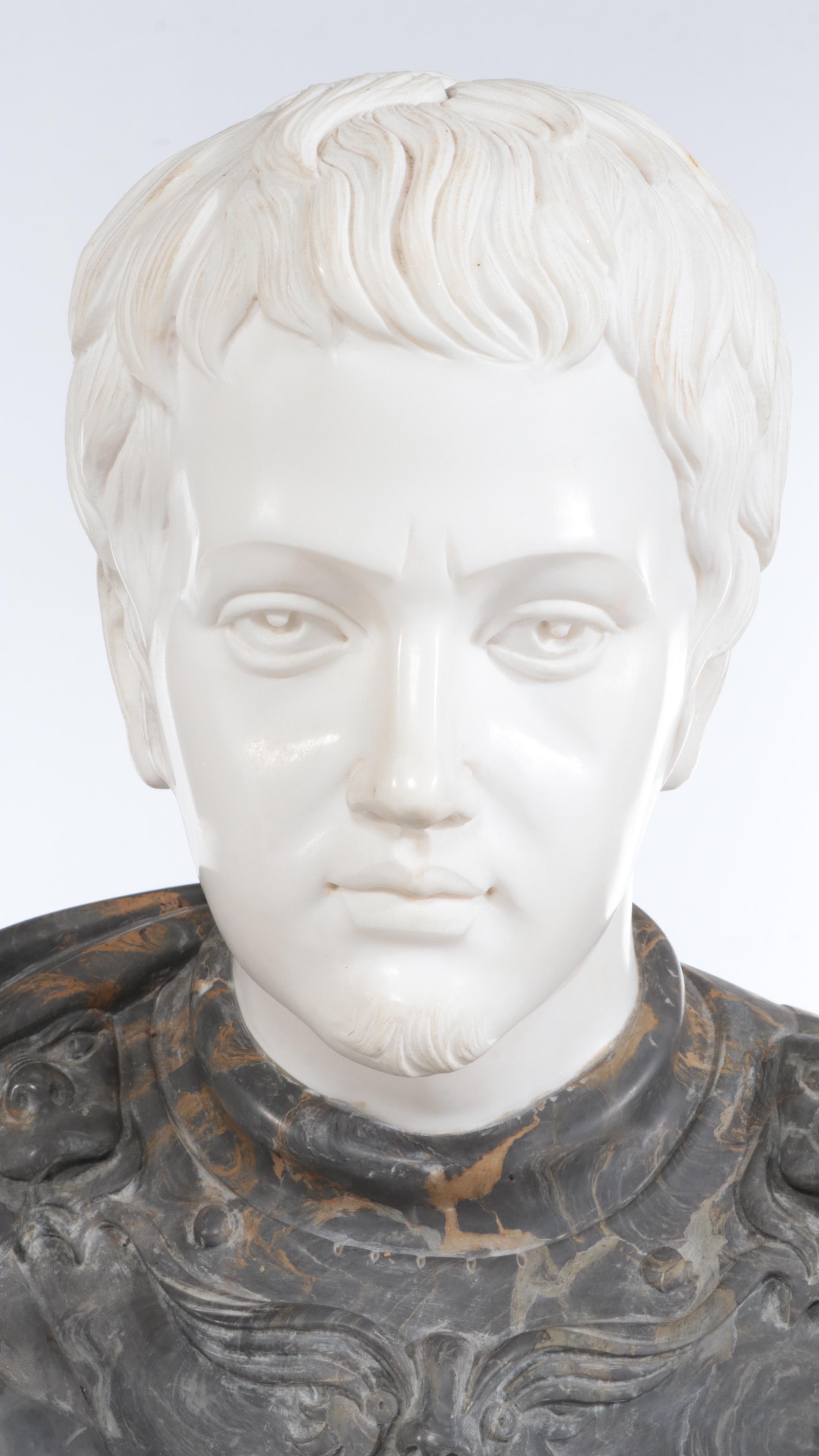 Large Carved Marble Bust of Roman Emperor