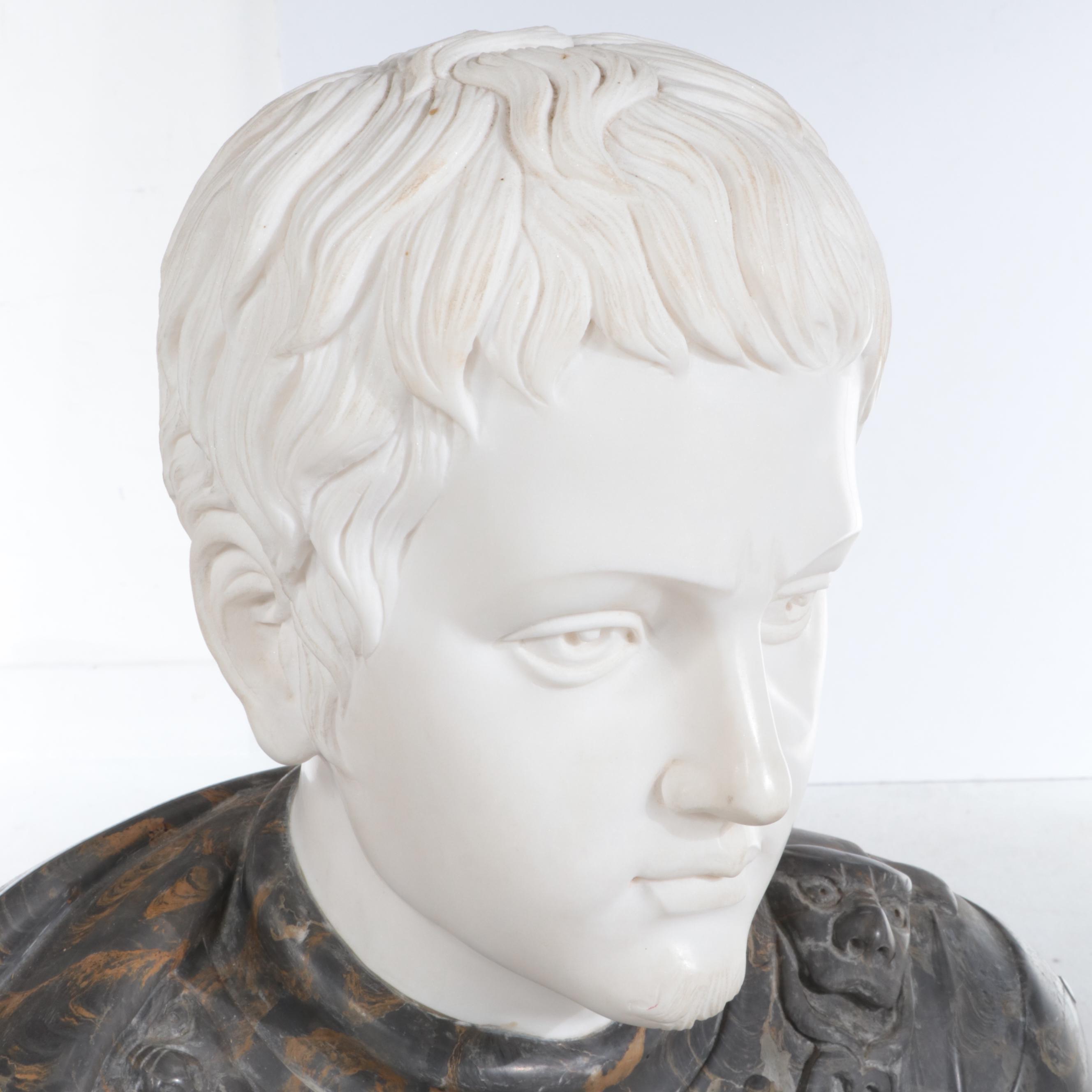 Large Carved Marble Bust of Roman Emperor