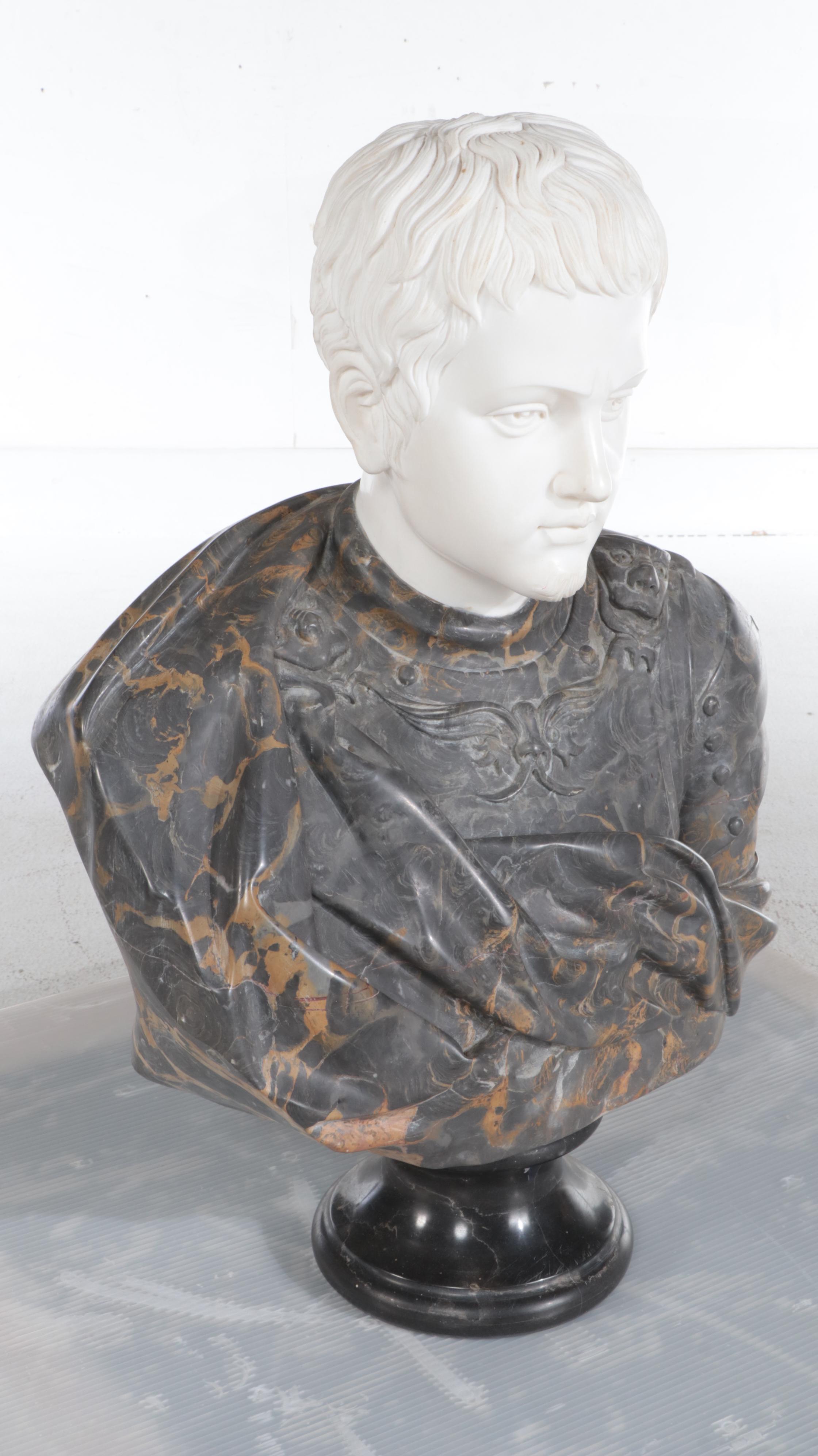 Large Carved Marble Bust of Roman Emperor