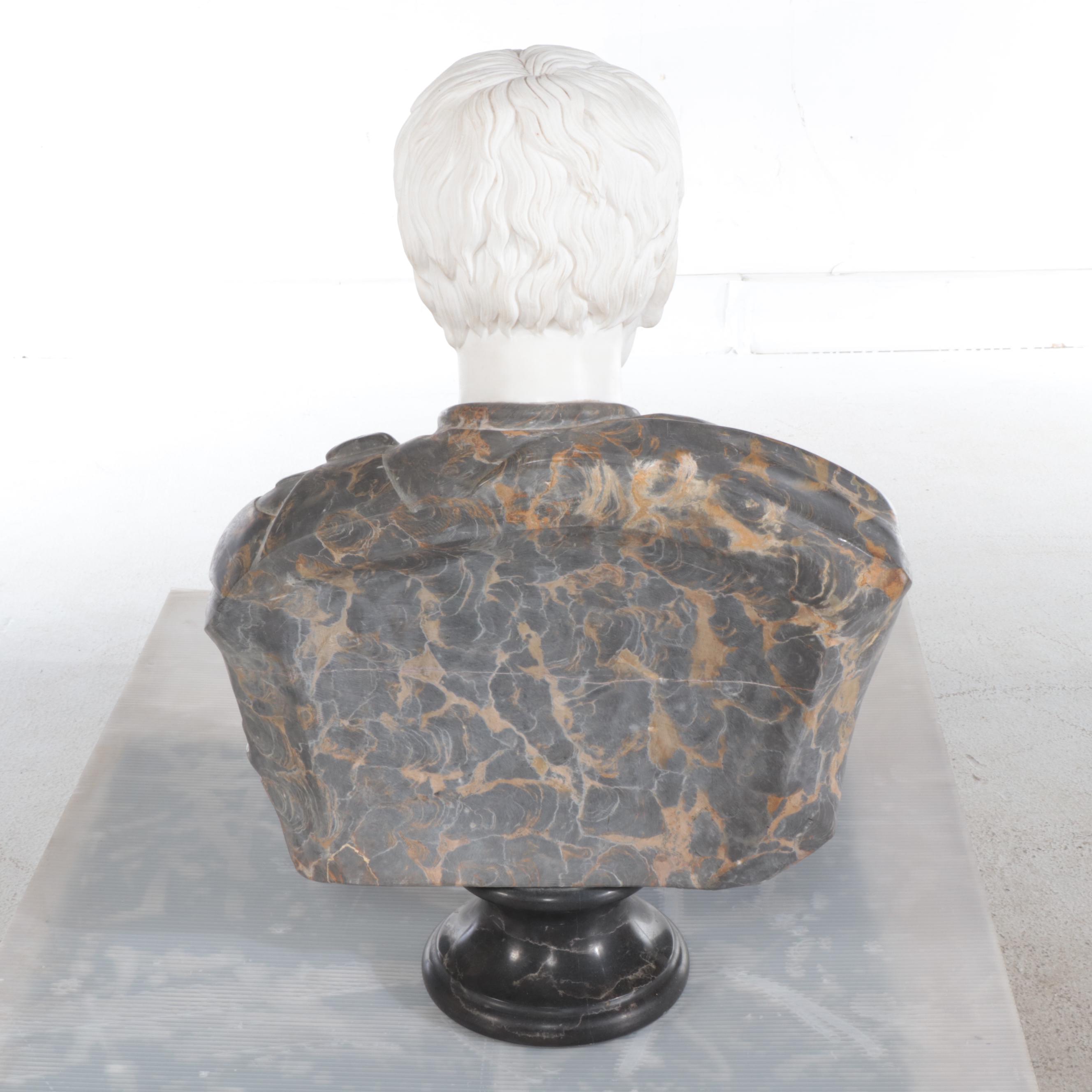 Large Carved Marble Bust of Roman Emperor