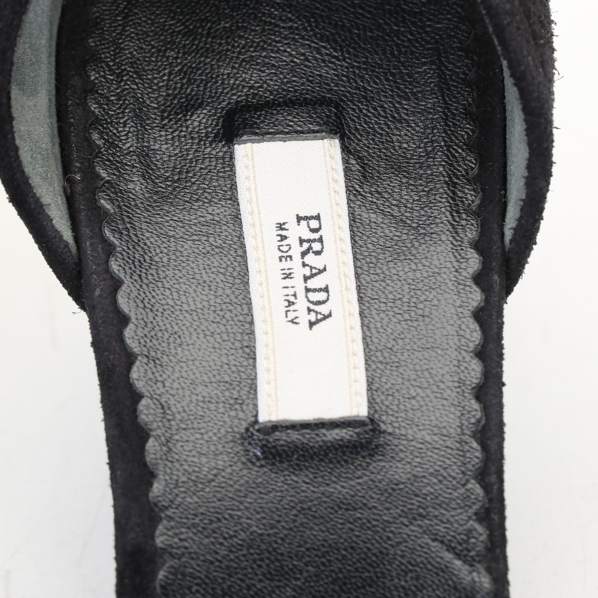 Prada Black Suede Scallop Accent D'Orsay Kitten Heel Pumps, Size 37.5