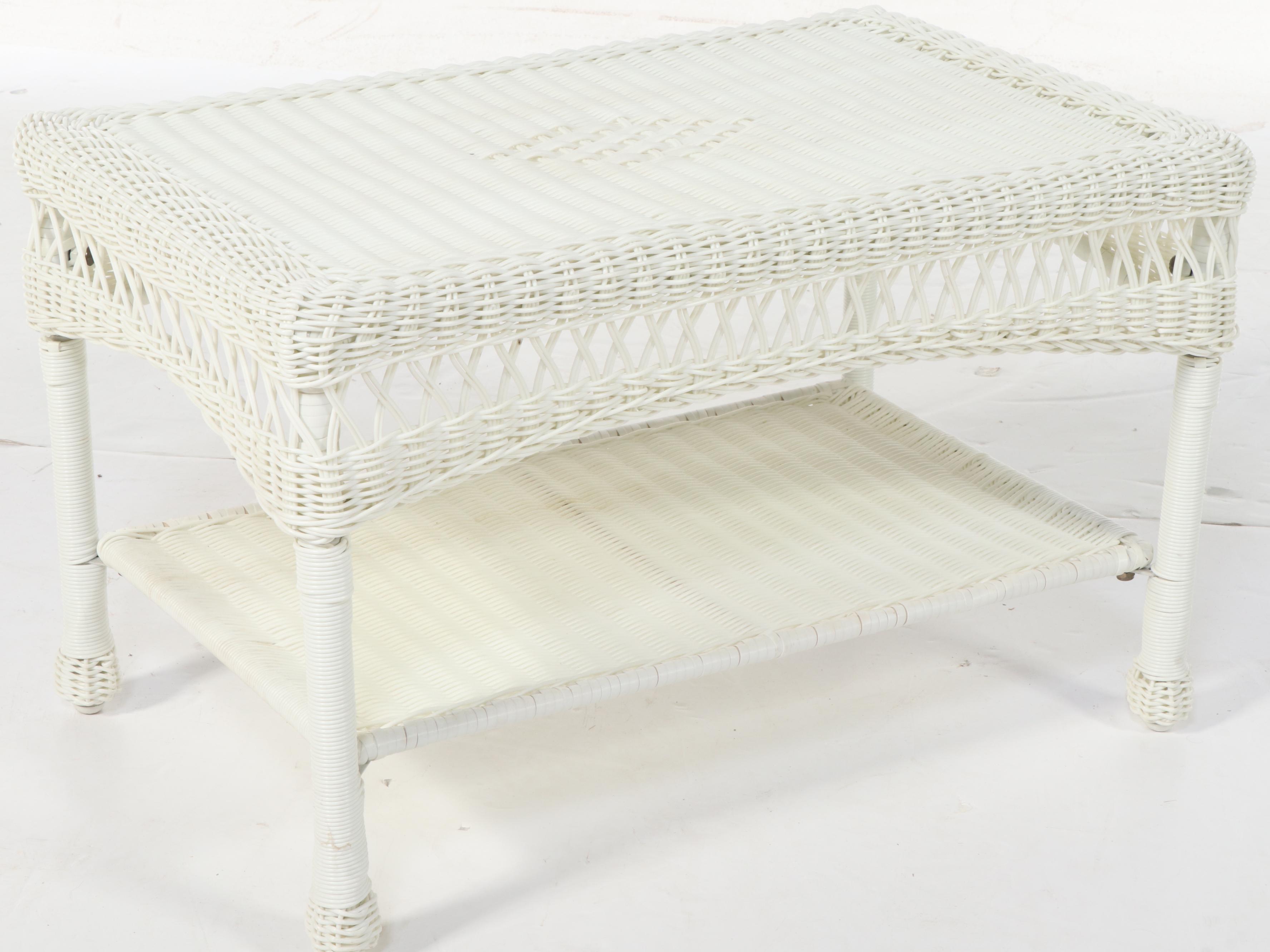 Four-Piece White Resin Wicker Patio Furniture Set