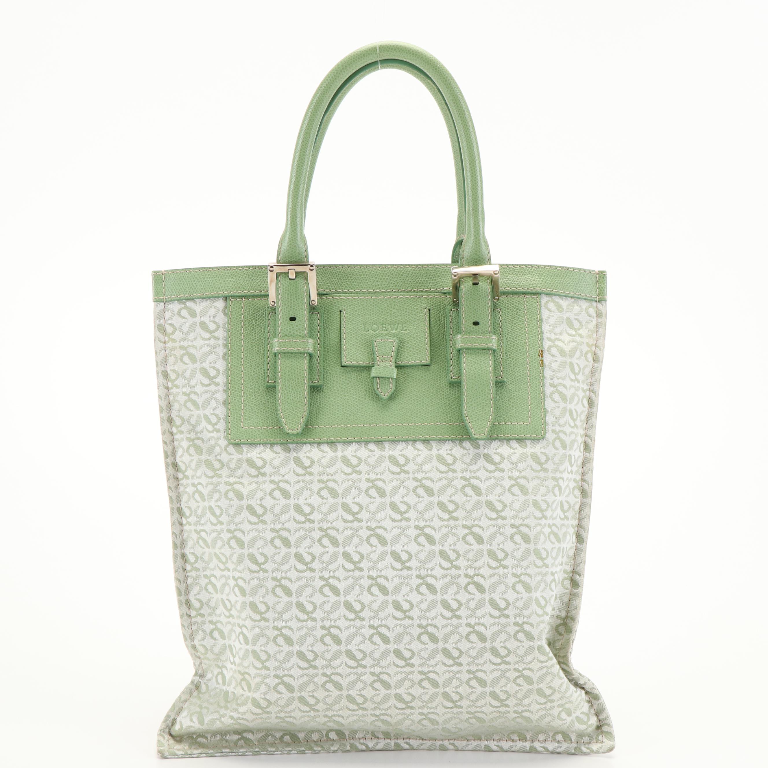 Loewe Signature Green Canvas and Leather Tote Bag