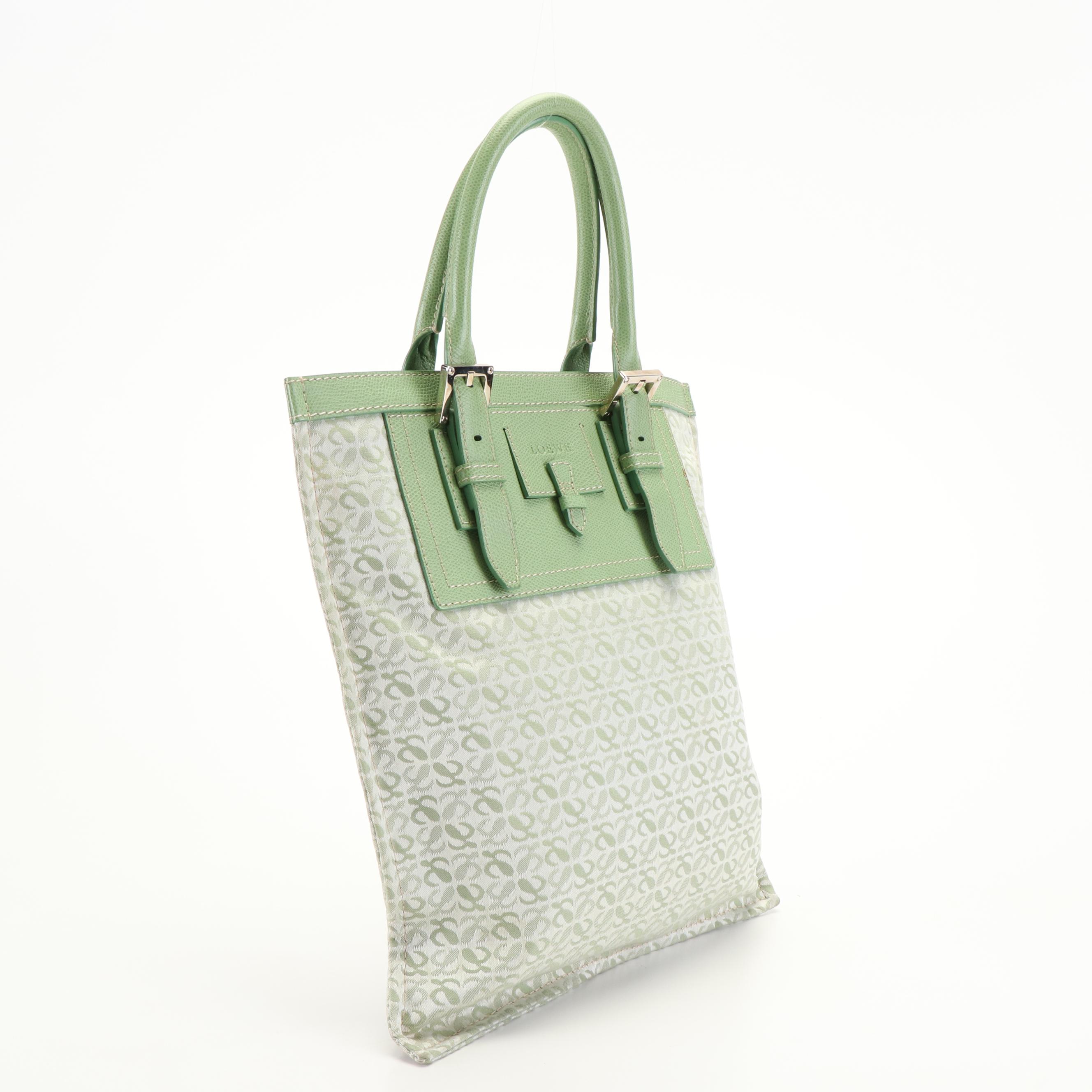 Loewe Signature Green Canvas and Leather Tote Bag