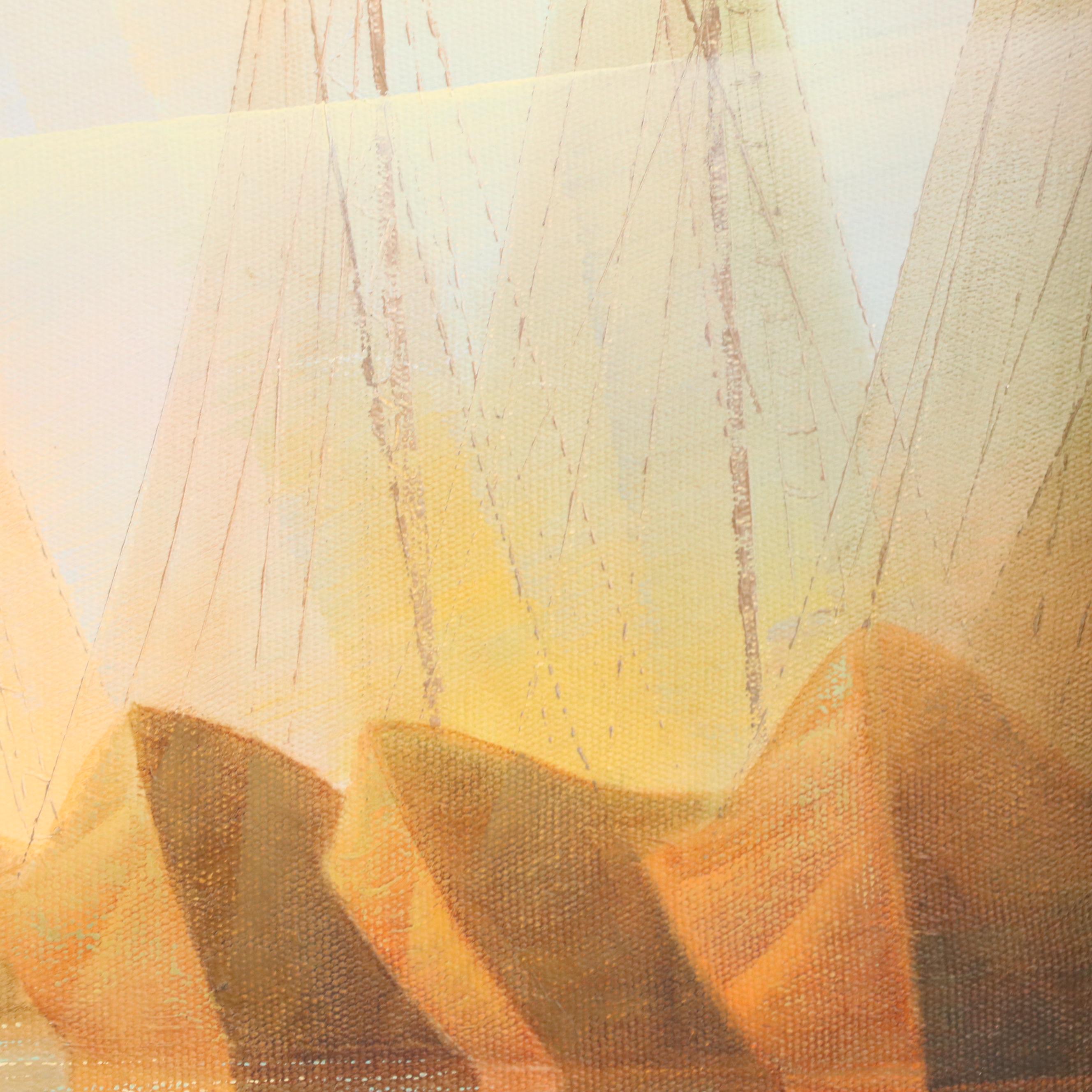 Teodoro Reque Liza Oil Painting of Seascape with Sailing Ships, 2011