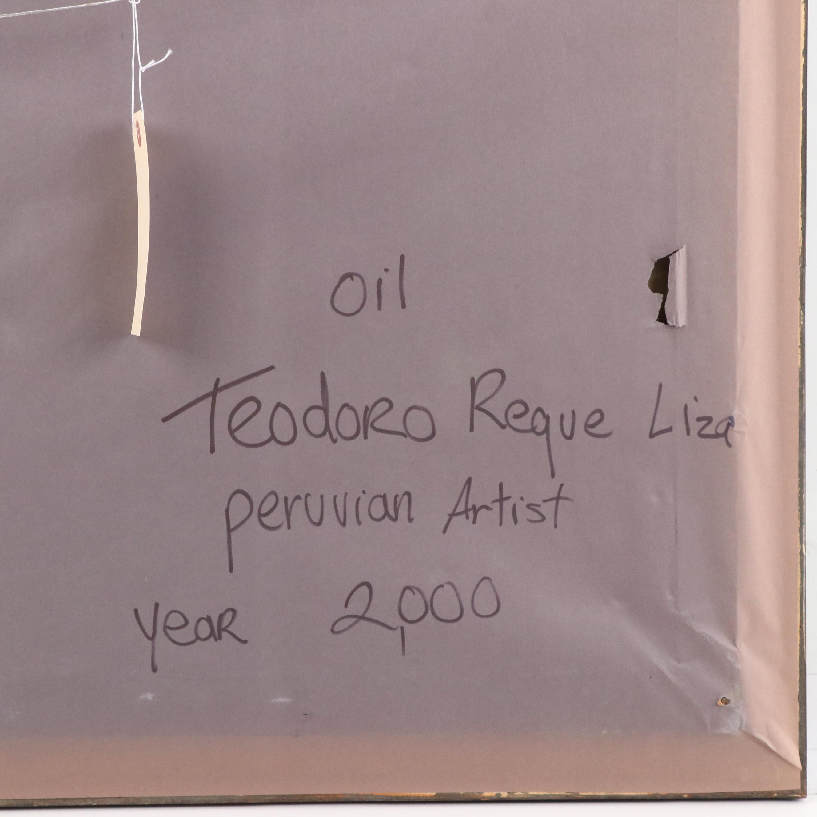 Teodoro Reque Liza Oil Painting of Seascape with Sailing Ships, 2011