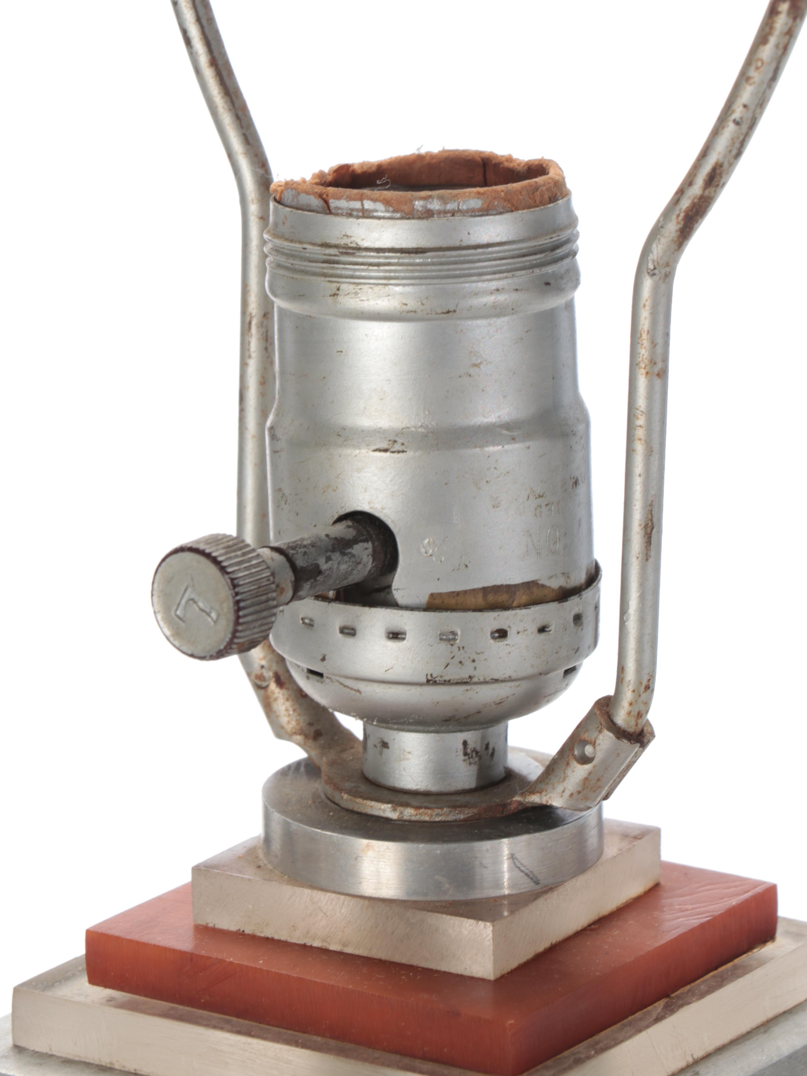 Late Art Deco Bakelite, Aluminum and Acrylic Table Lamps Pair, Mid-20th C