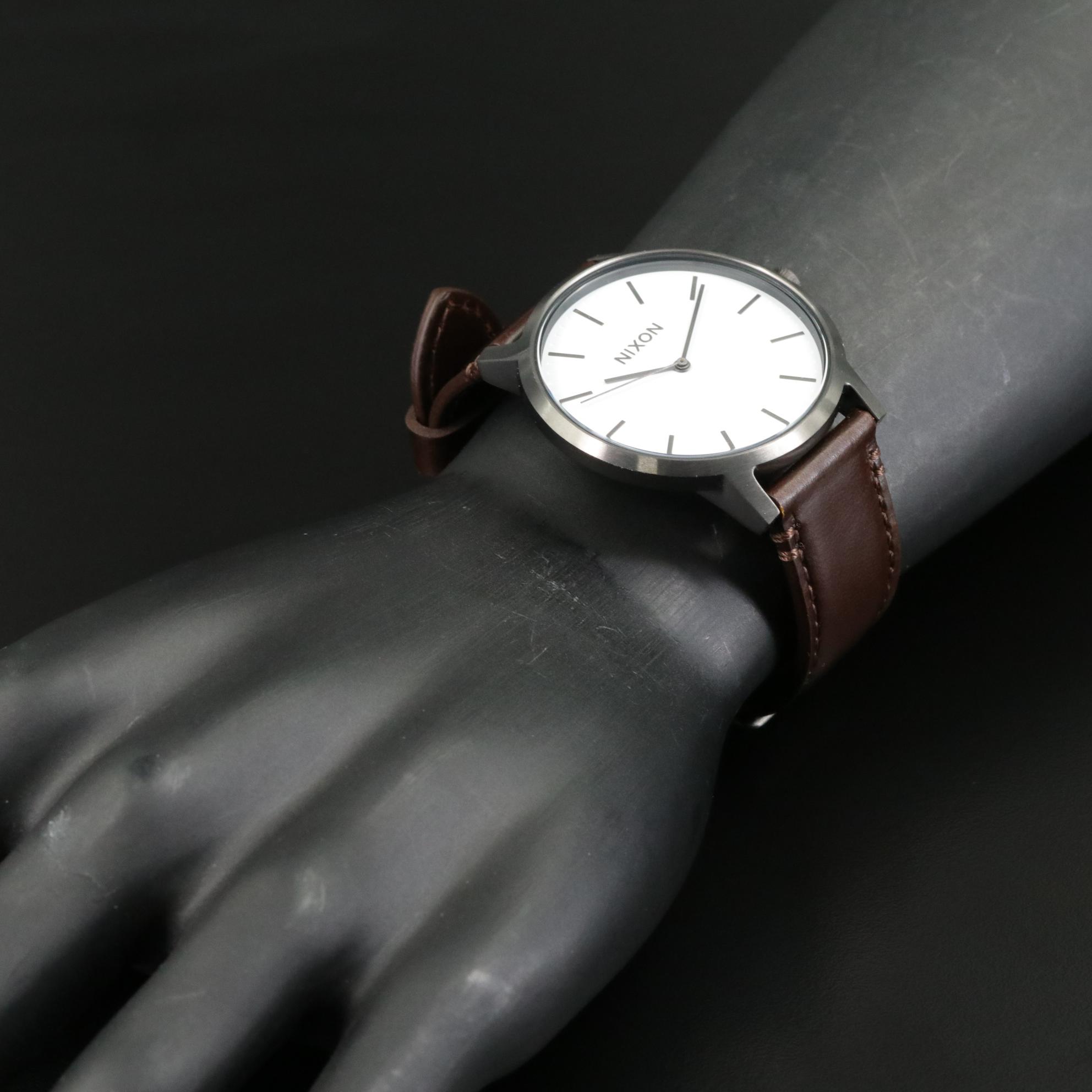 Nixon "The Porter" Quartz Watch with White Dial and Leather Strap