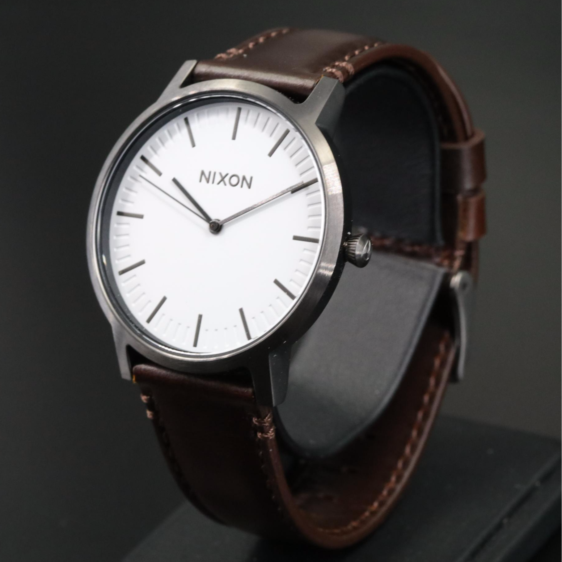 Nixon "The Porter" Quartz Watch with White Dial and Leather Strap