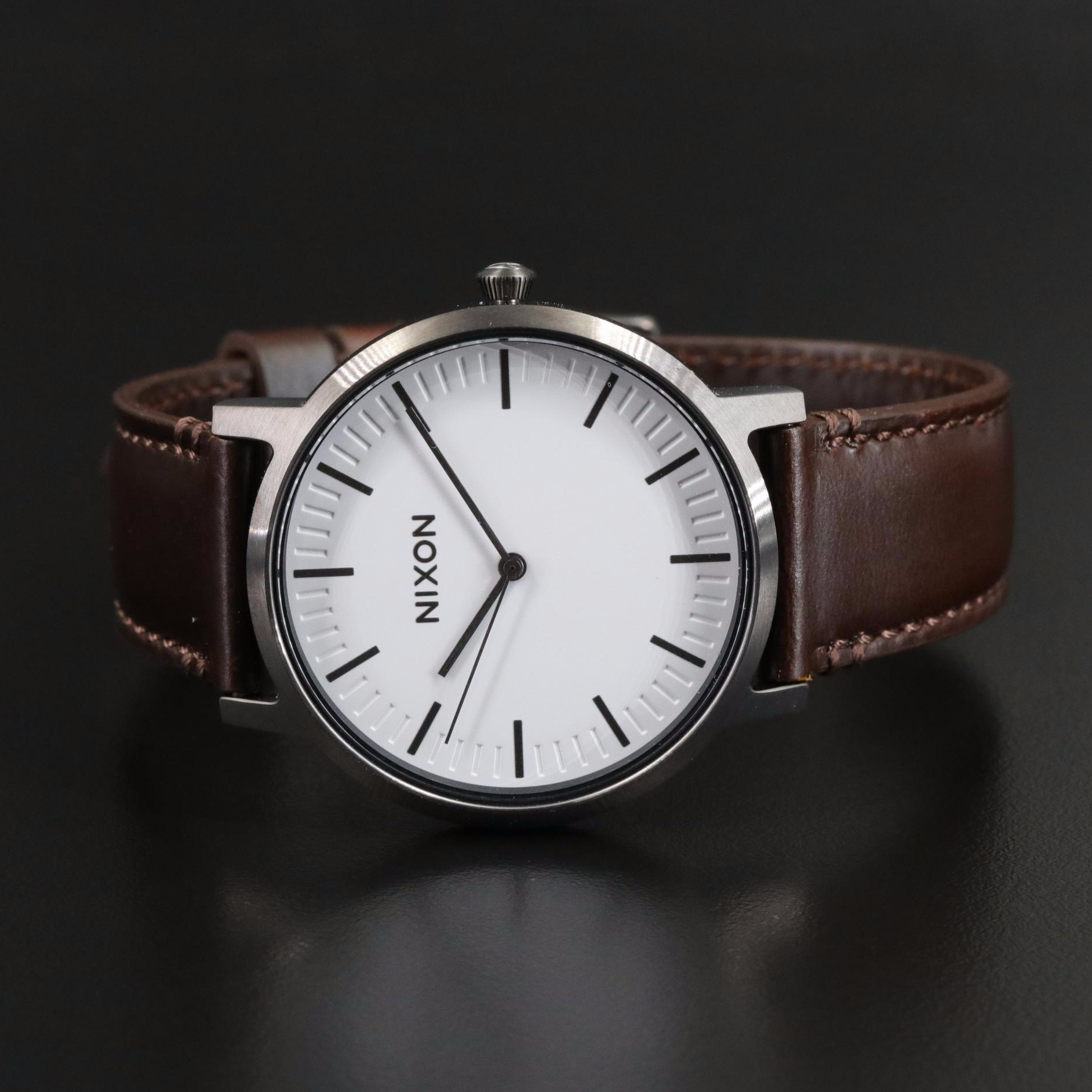 Nixon "The Porter" Quartz Watch with White Dial and Leather Strap