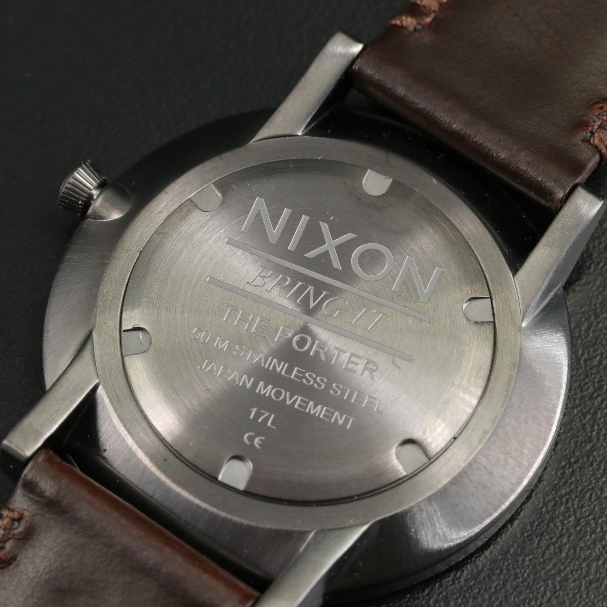 Nixon "The Porter" Quartz Watch with White Dial and Leather Strap