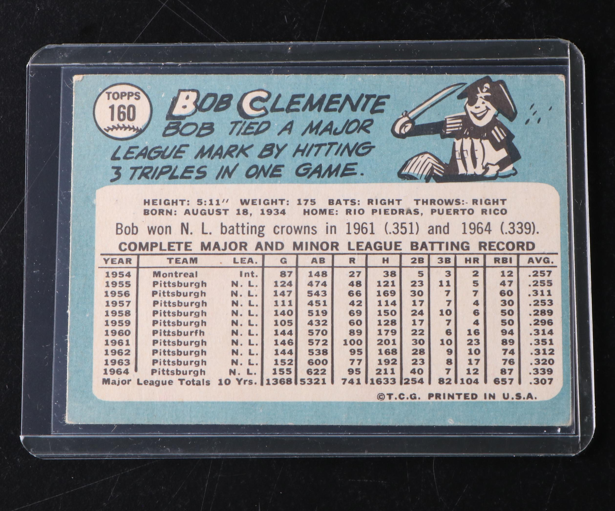 1958 and 1965 Topps Roberto Clemente Baseball Cards