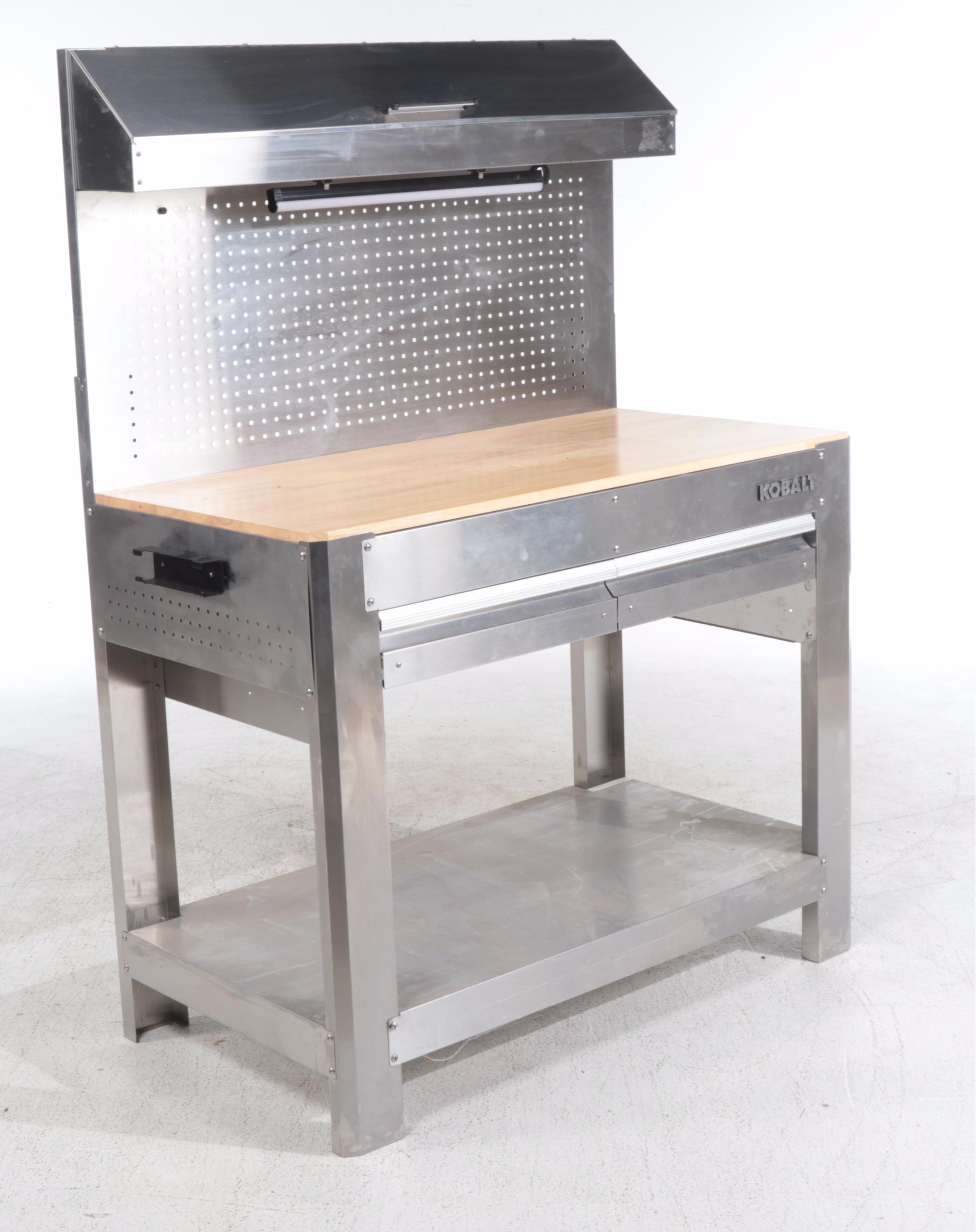 Kobalt Stainless Steel and Hardwood Two-Drawer Work Bench with Tools