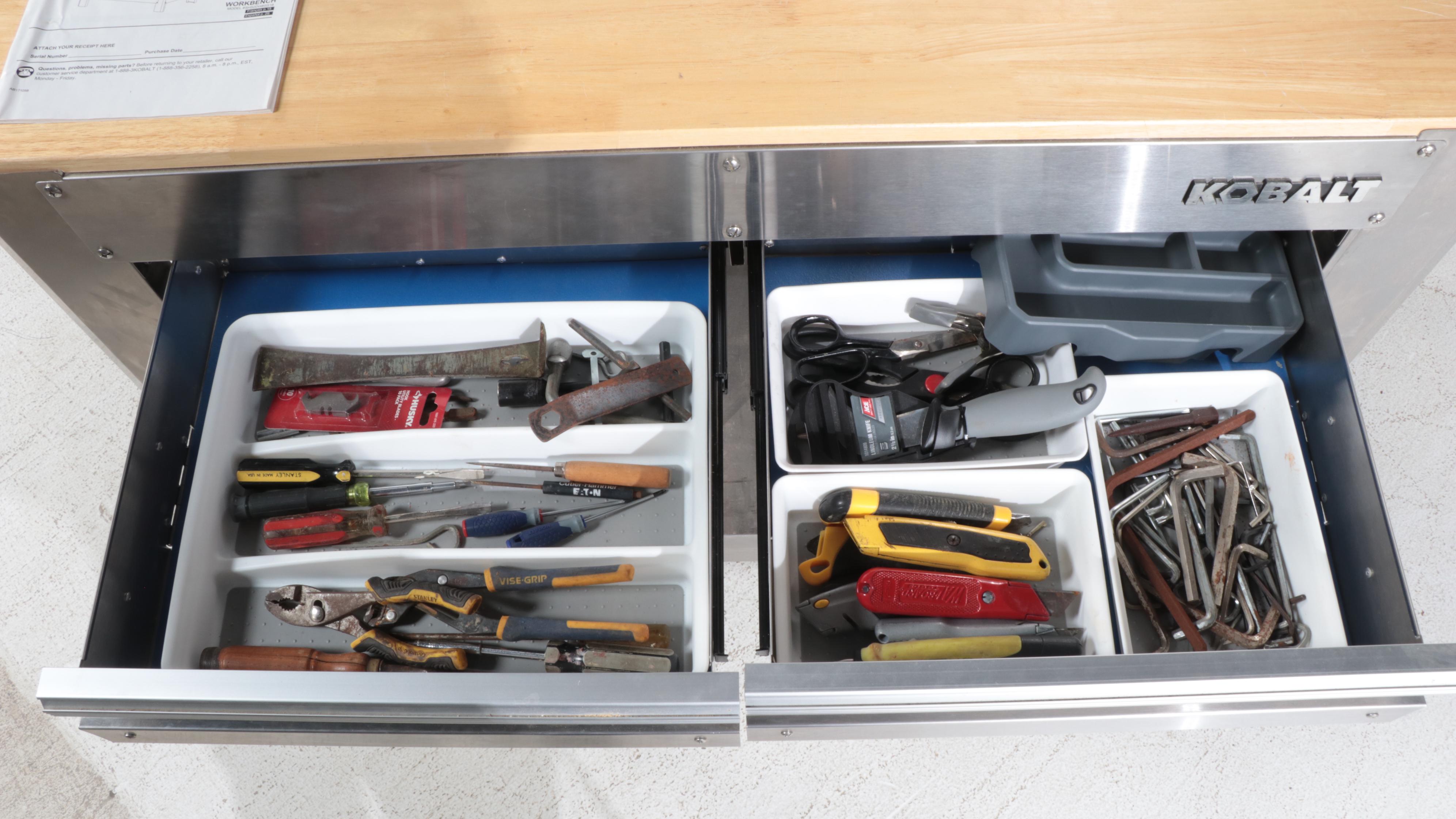 Kobalt Stainless Steel and Hardwood Two-Drawer Work Bench with Tools