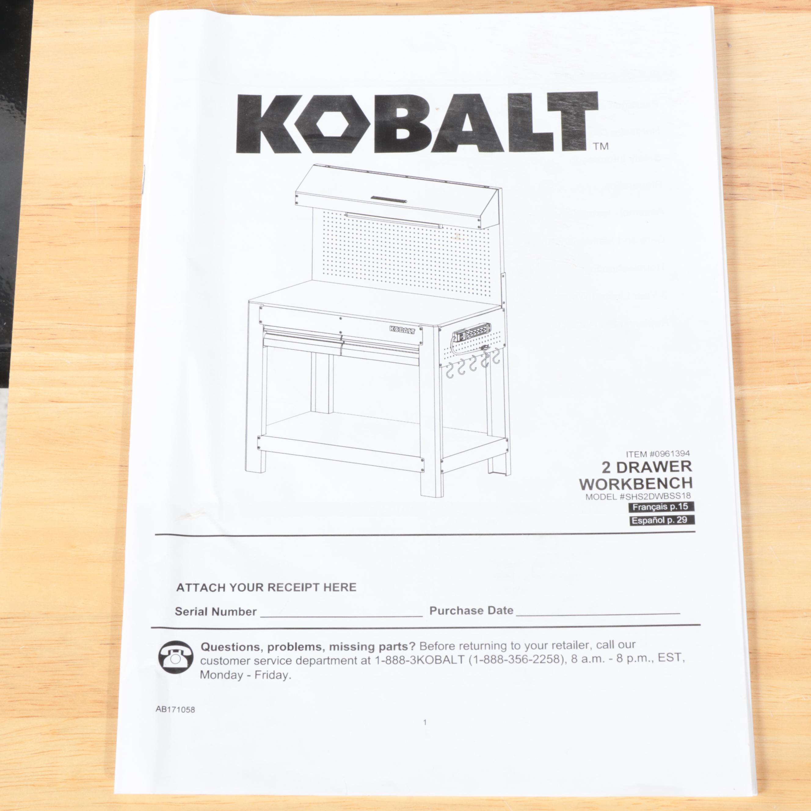 Kobalt Stainless Steel and Hardwood Two-Drawer Work Bench with Tools