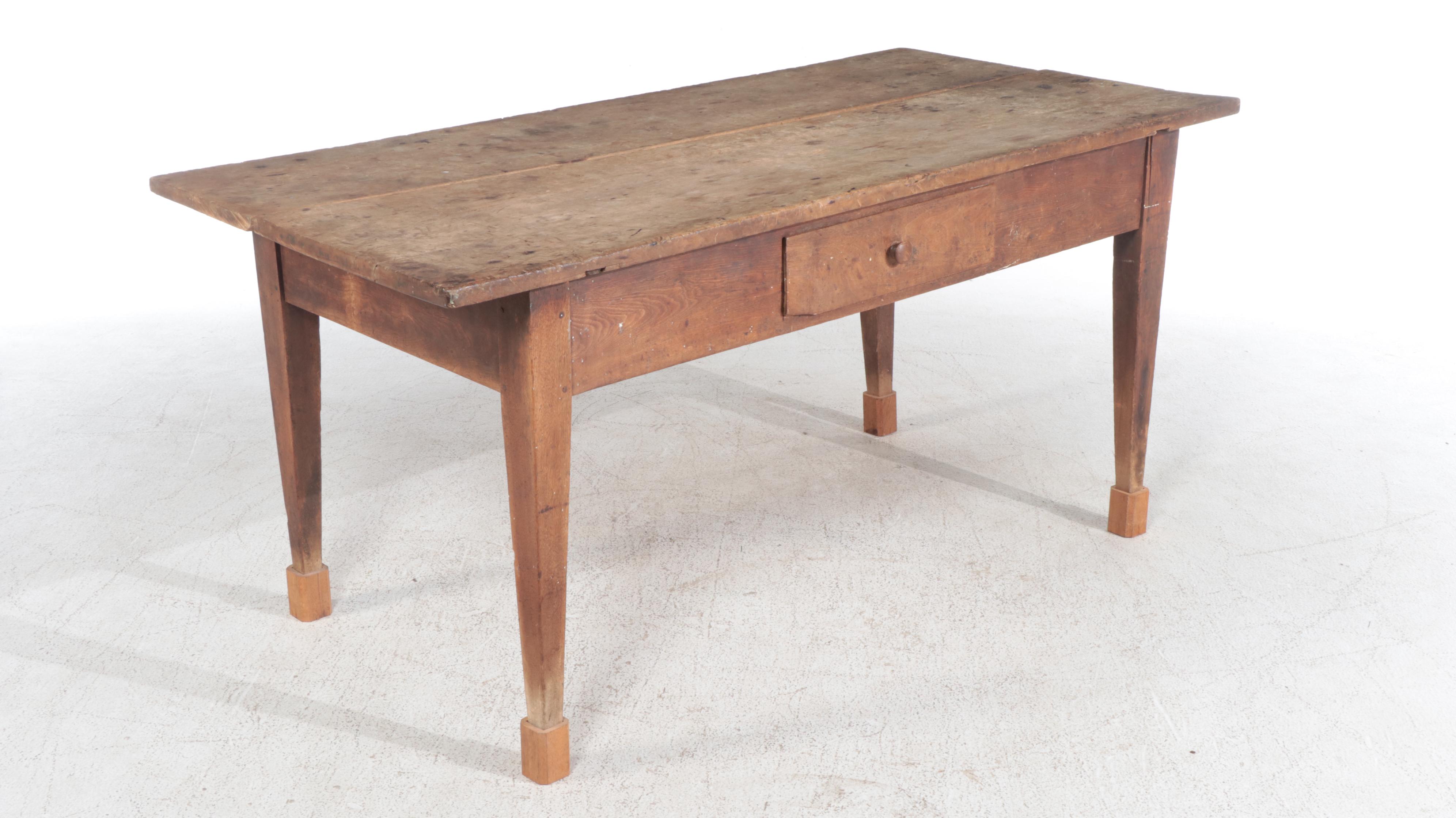 American Primitive Walnut Harvest Table, 19th Century