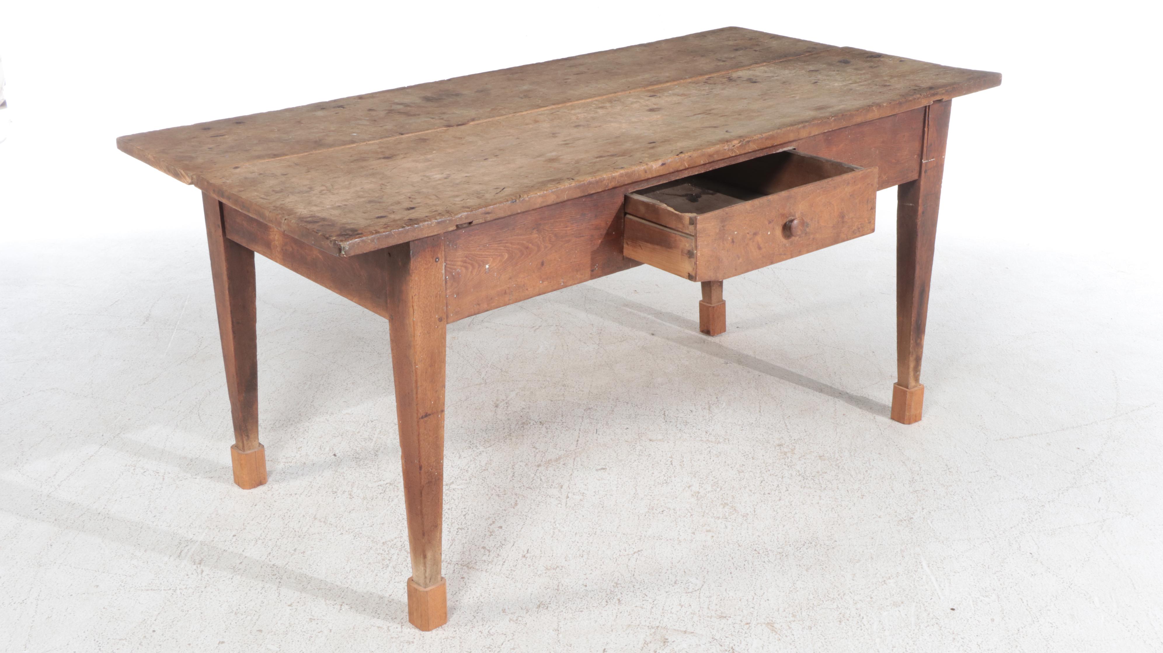 American Primitive Walnut Harvest Table, 19th Century