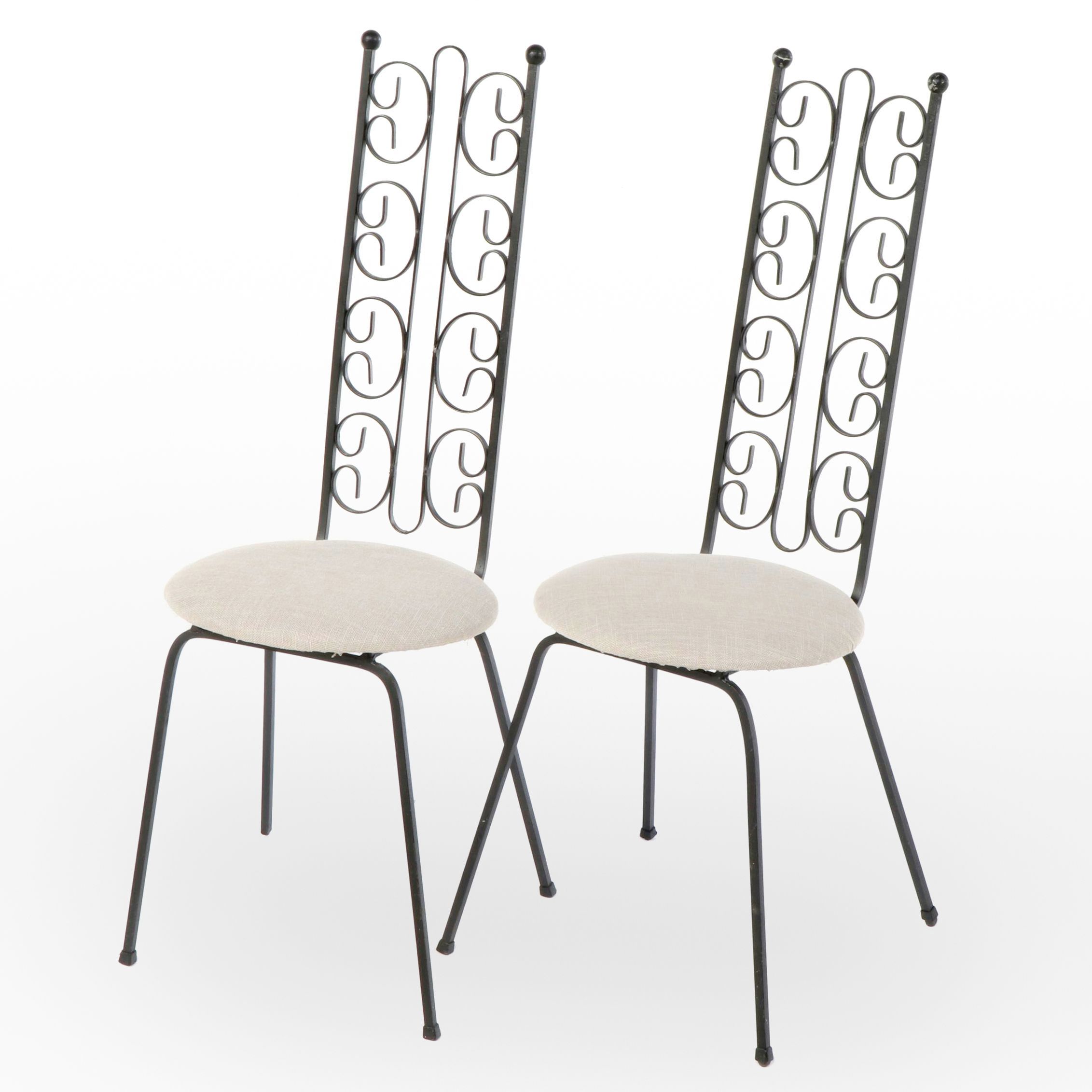 Pair of Mid Century Modern Scrolled Wrought Iron Chairs, Mid to Late 20th C.