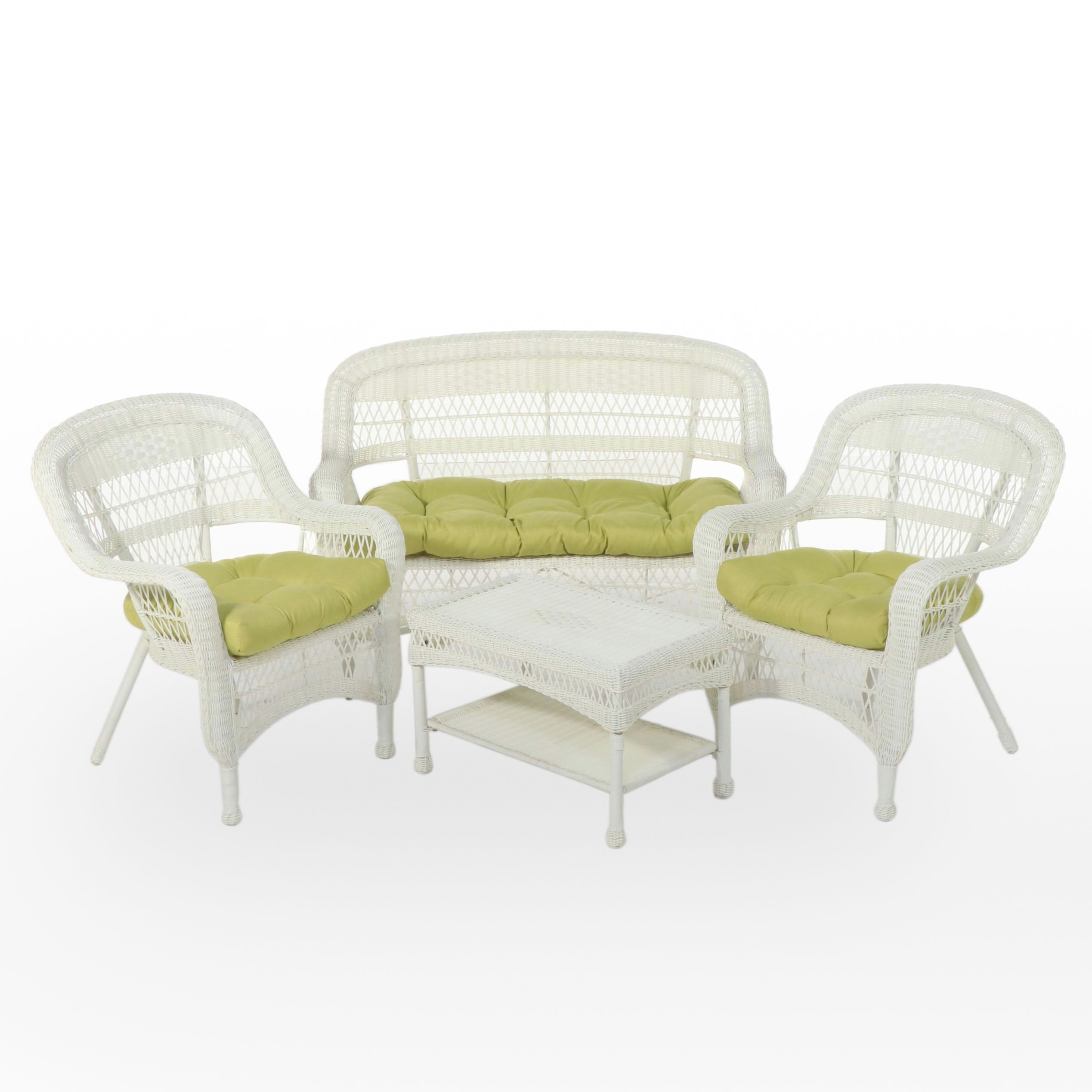 Four-Piece White Resin Wicker Patio Furniture Set
