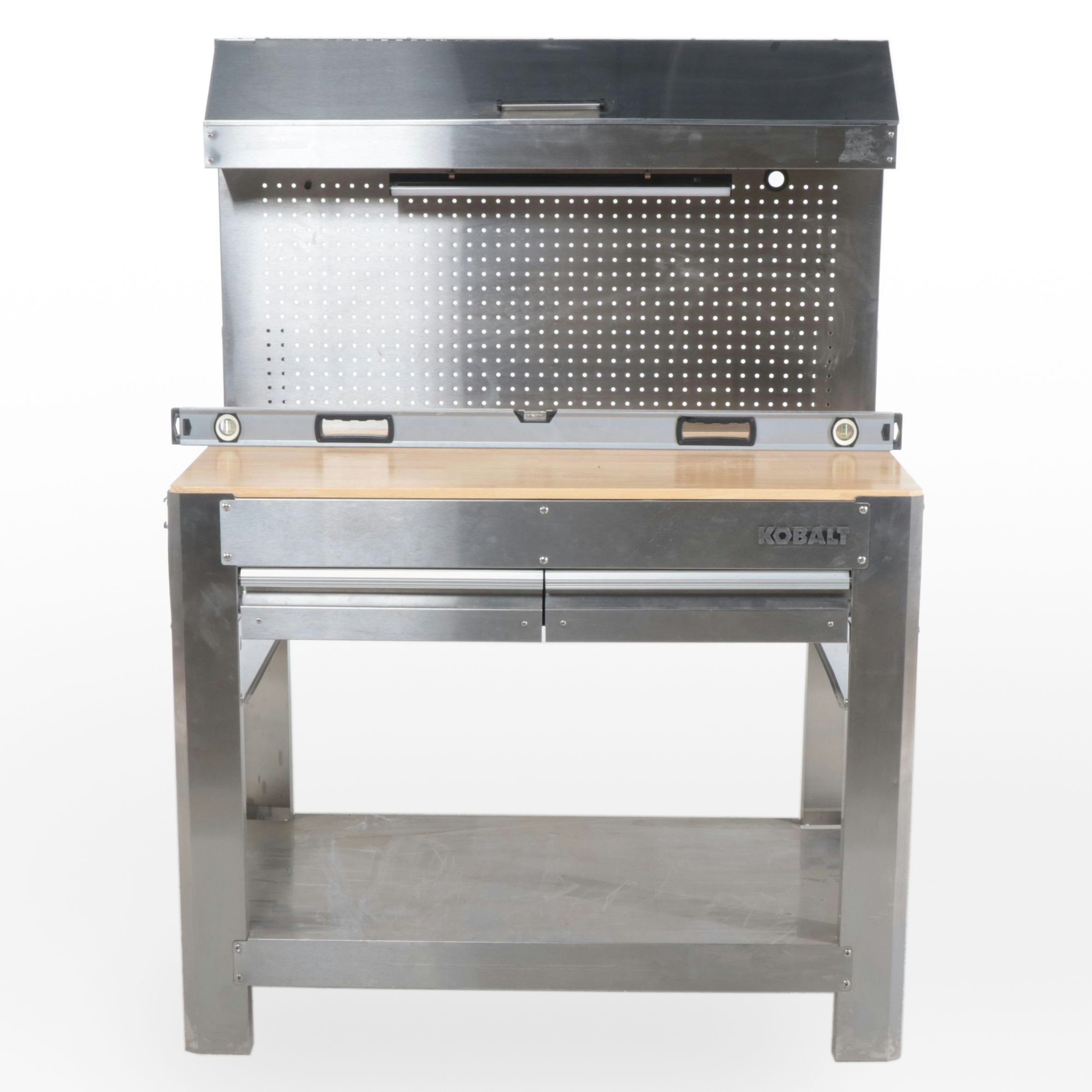 Kobalt Stainless Steel and Hardwood Two-Drawer Work Bench with Tools