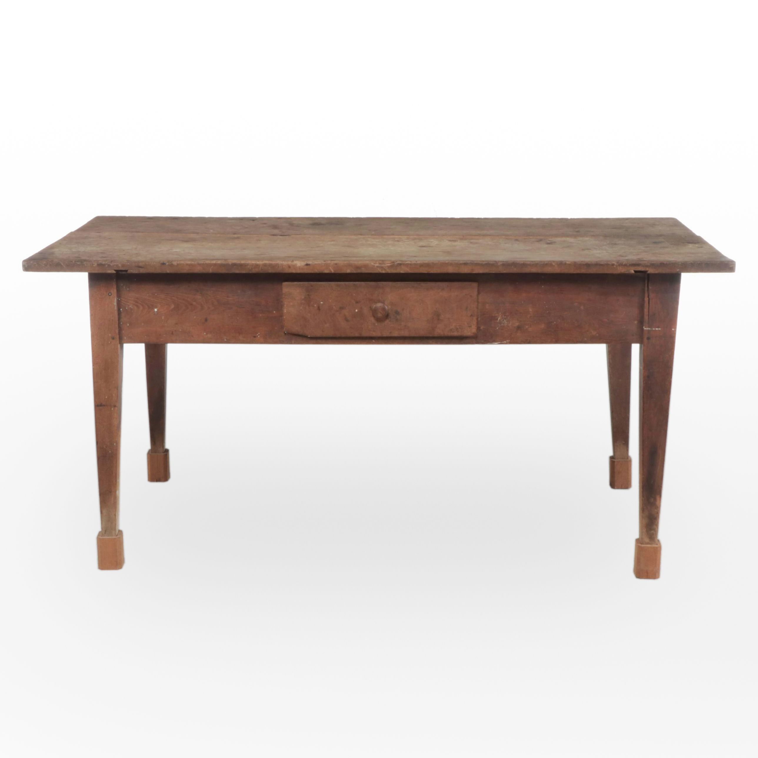 American Primitive Walnut Harvest Table, 19th Century