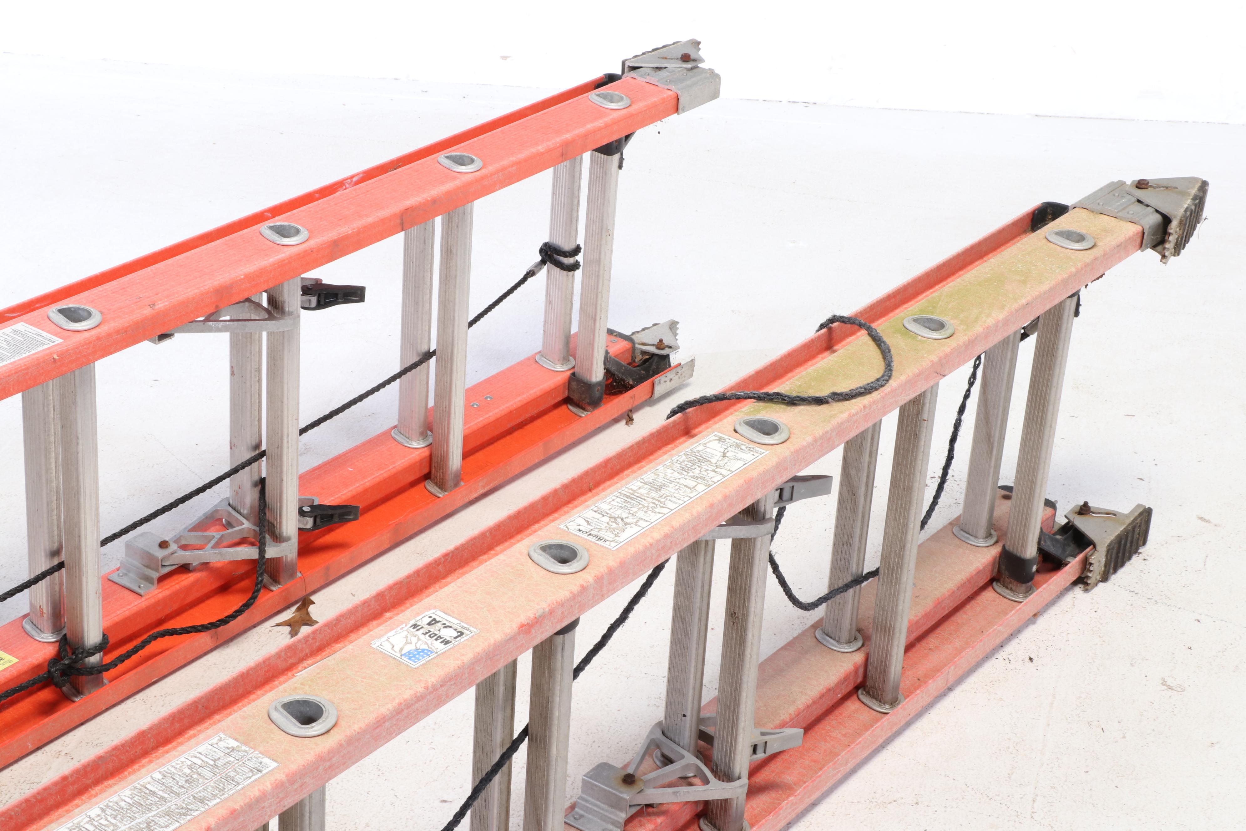 Two Werner Fiberglass and Aluminum Extension Ladders, Incl. 20' and 24' Examples