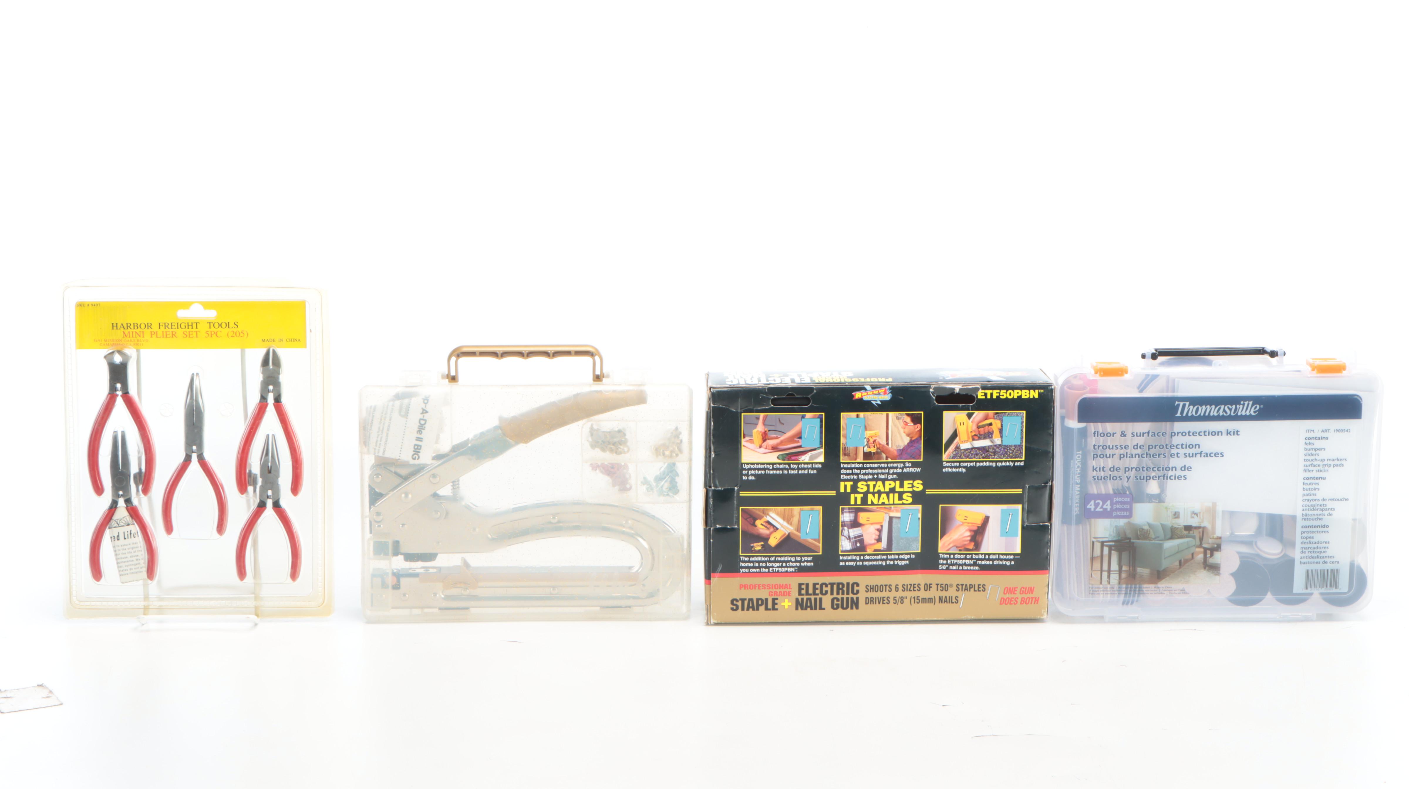 Arrow Electric Nail Gun with Harbor Freight Tools Mini Pliers Set and More