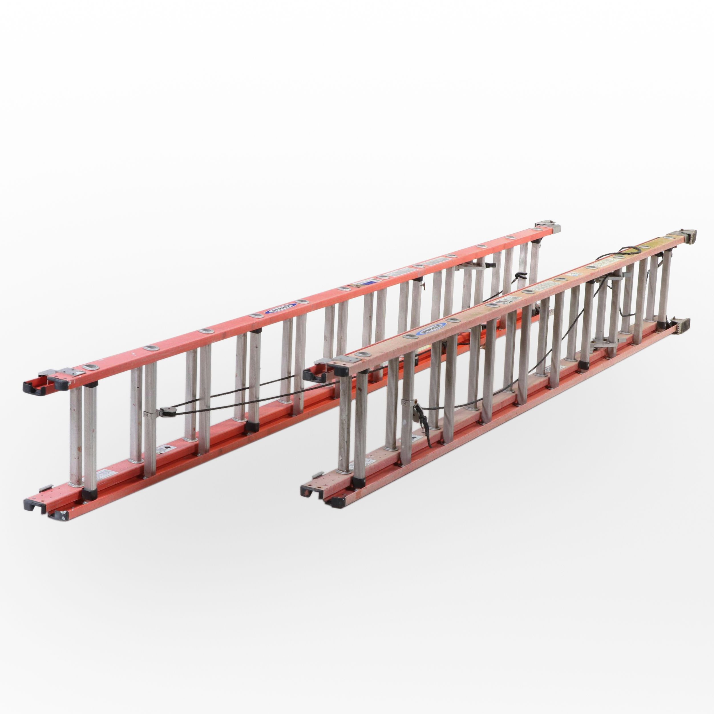 Two Werner Fiberglass and Aluminum Extension Ladders, Incl. 20' and 24' Examples