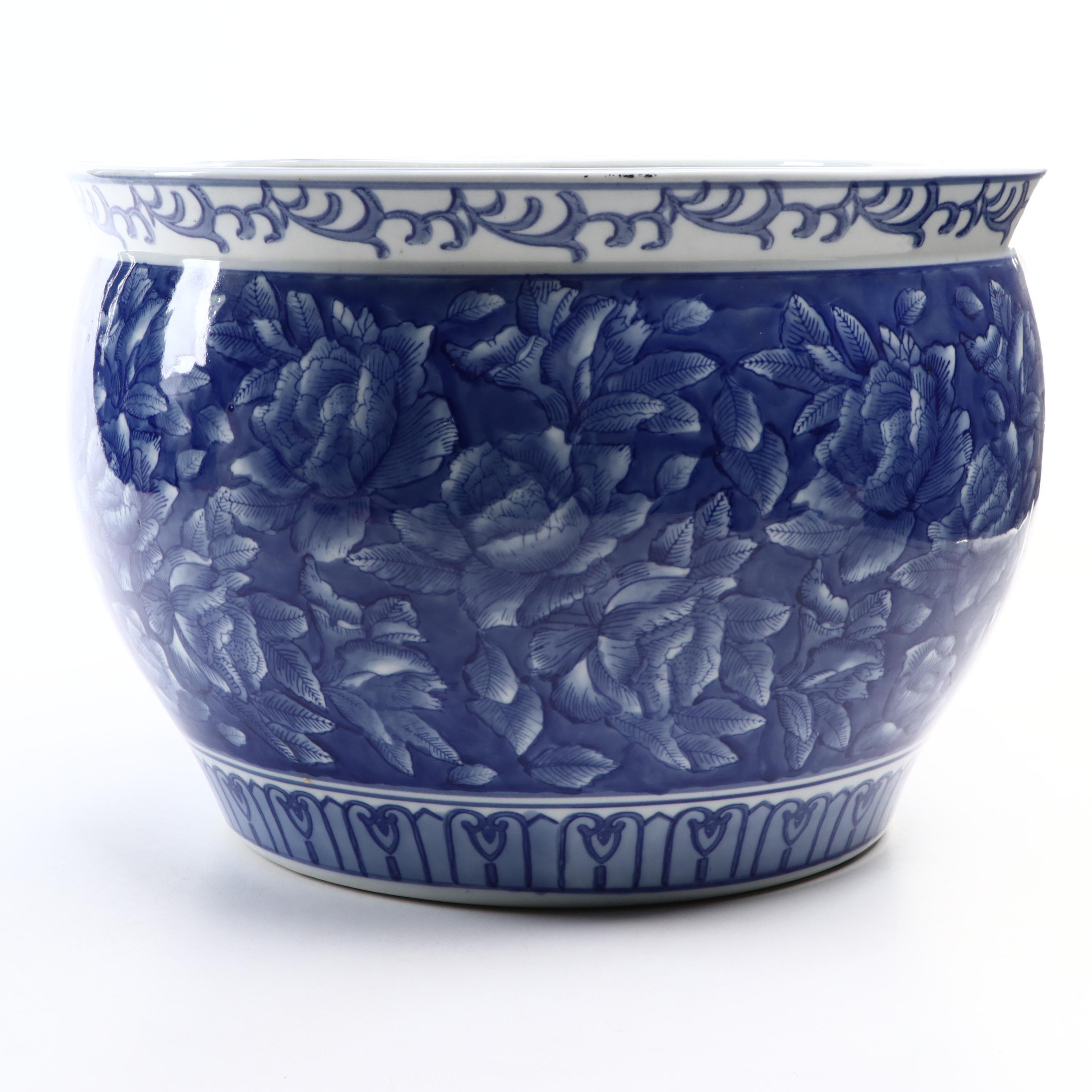 Hand-Painted Floral Motif Ceramic Planter