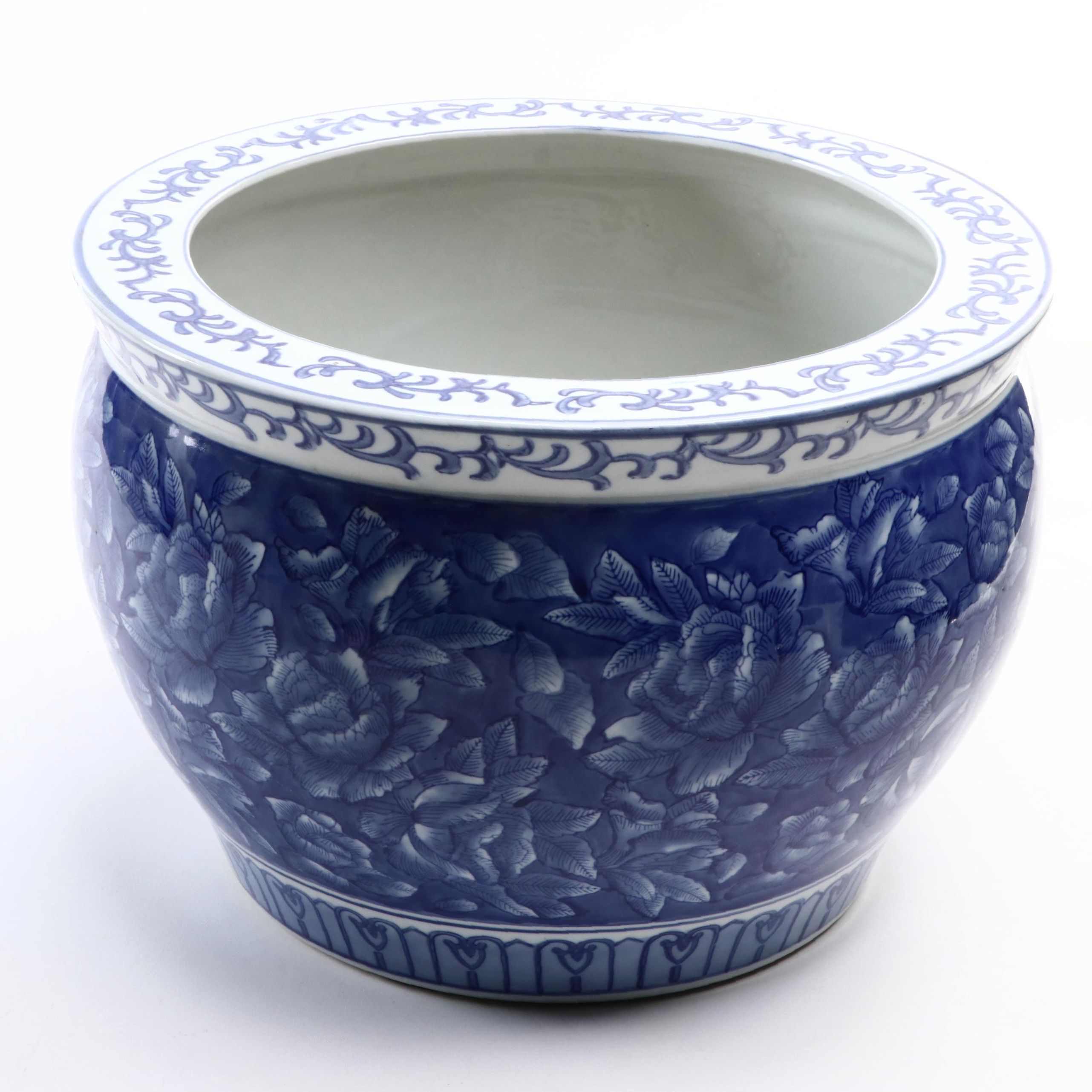 Hand-Painted Floral Motif Ceramic Planter