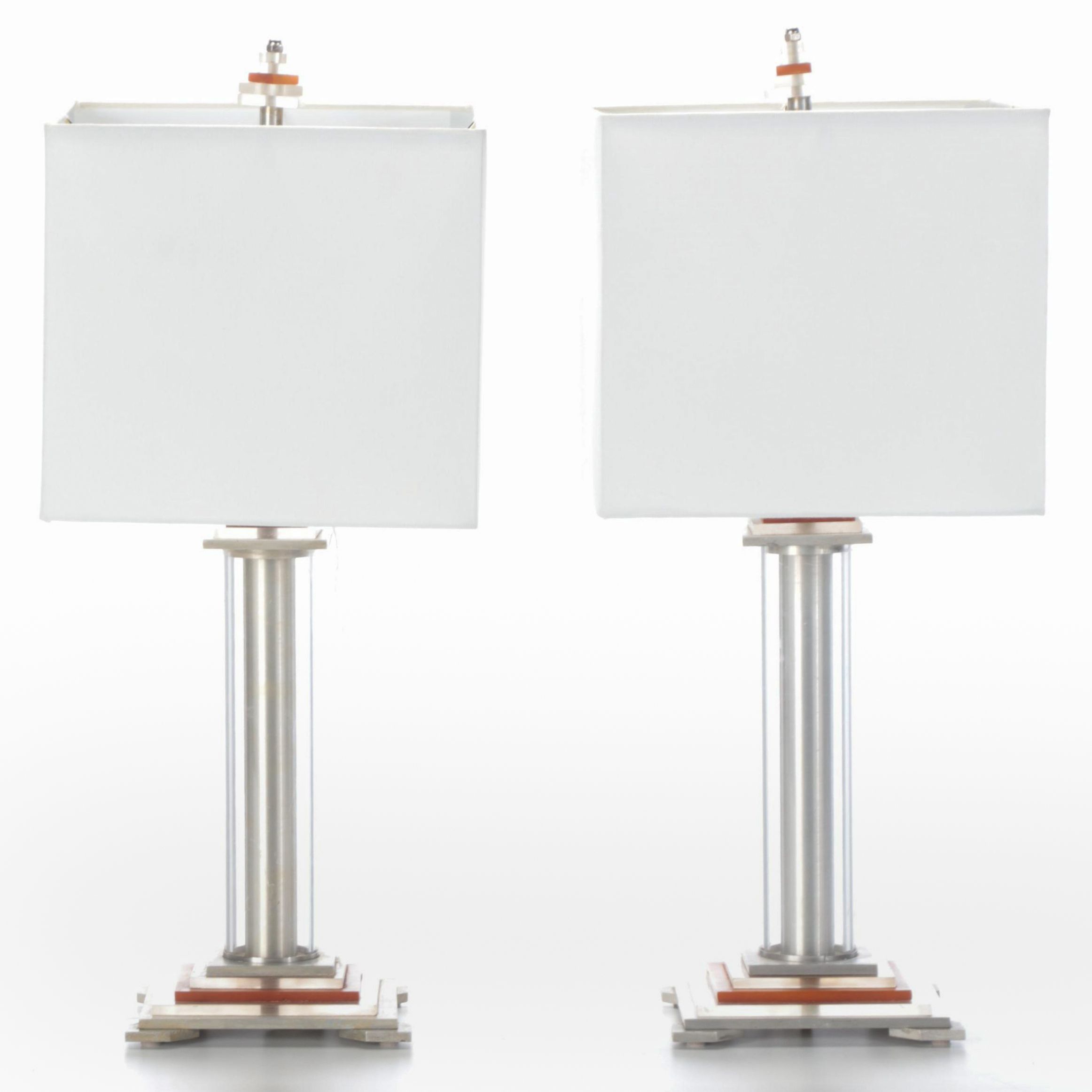 Late Art Deco Bakelite, Aluminum and Acrylic Table Lamps Pair, Mid-20th C