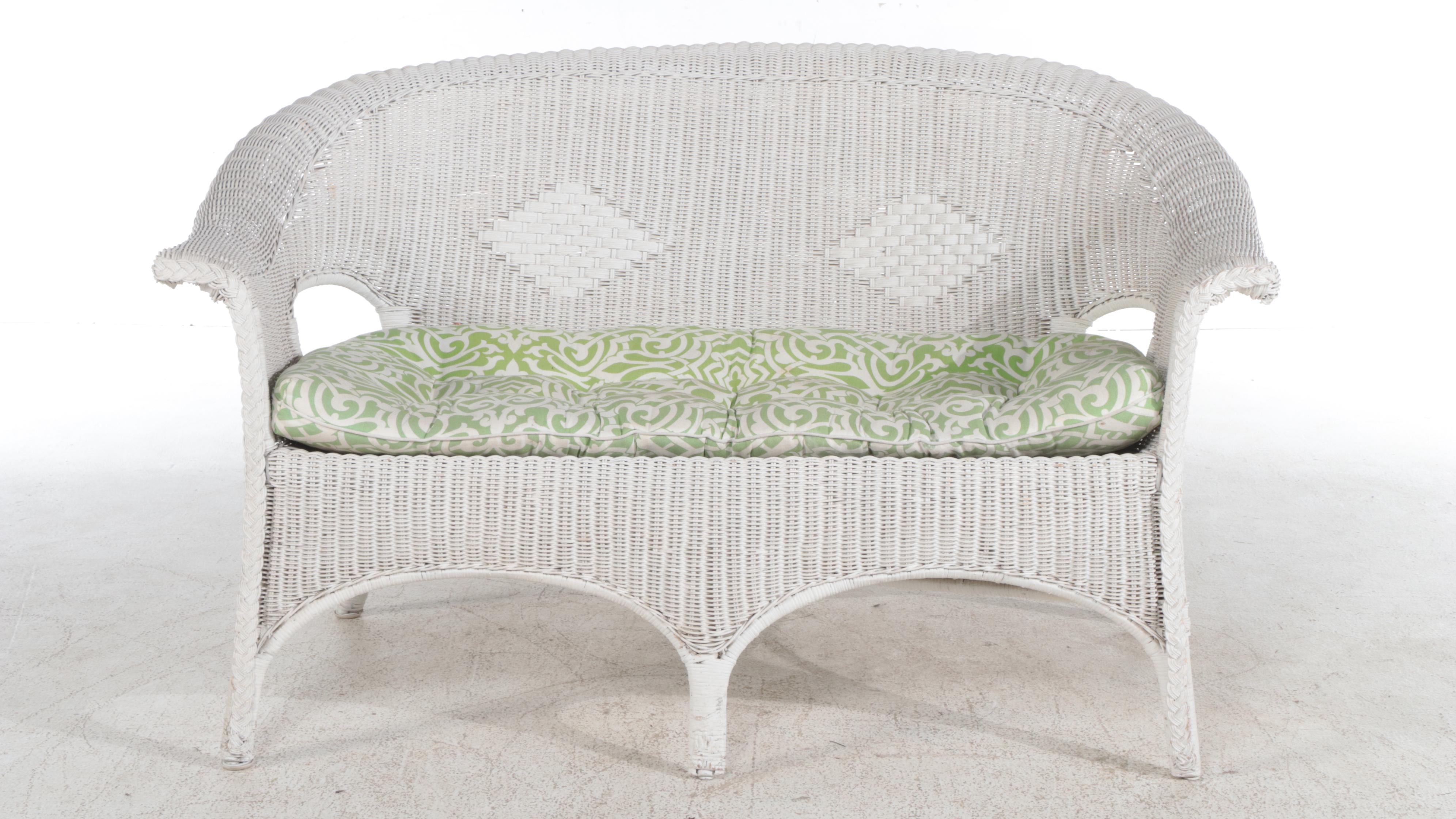 Five-Piece White-Painted Wicker Patio Furniture Set