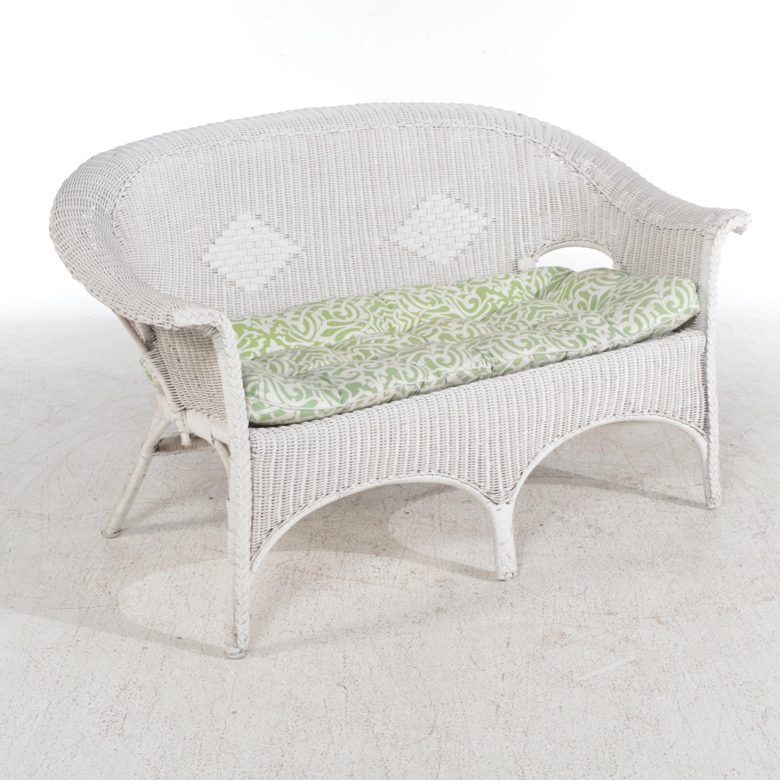 Five-Piece White-Painted Wicker Patio Furniture Set