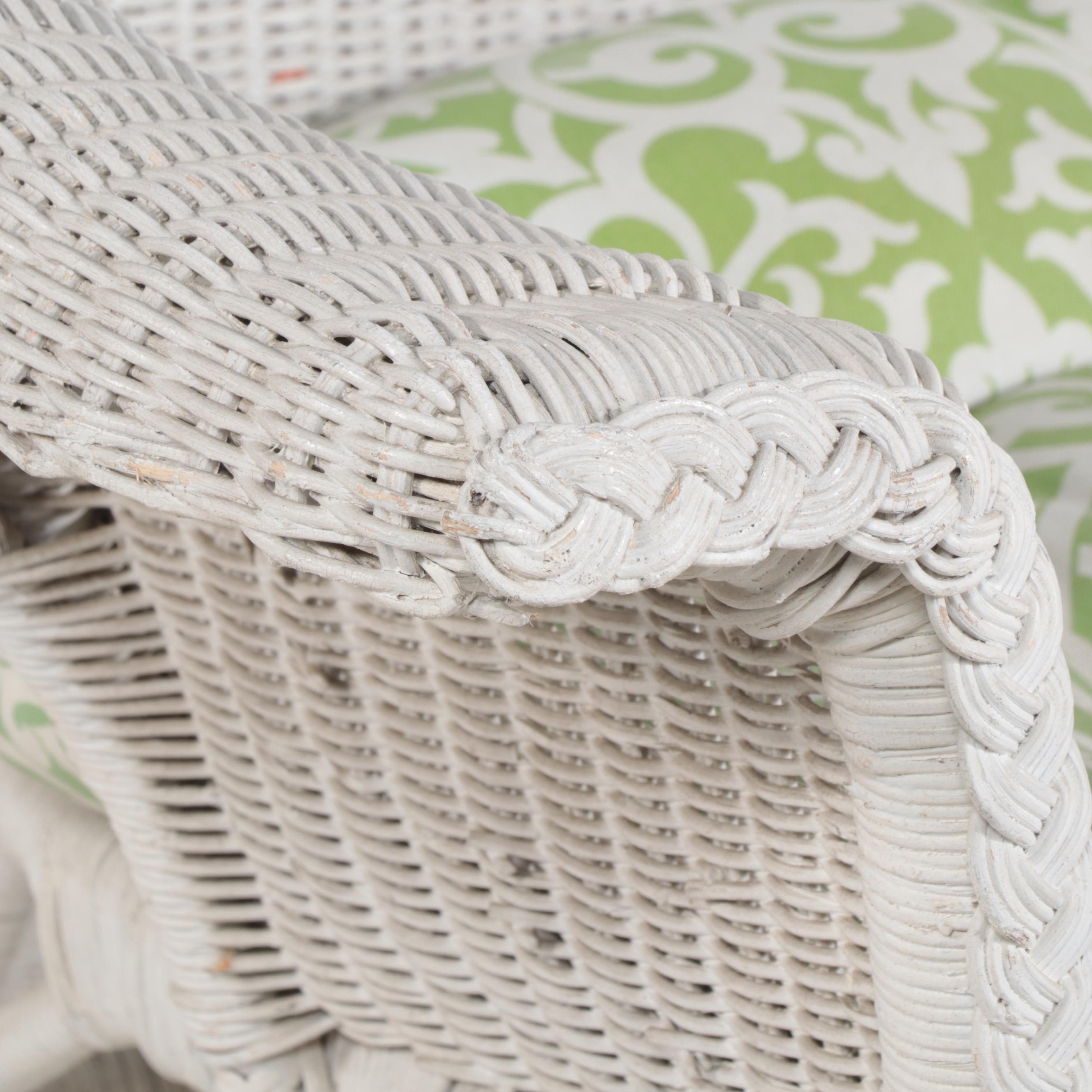 Five-Piece White-Painted Wicker Patio Furniture Set