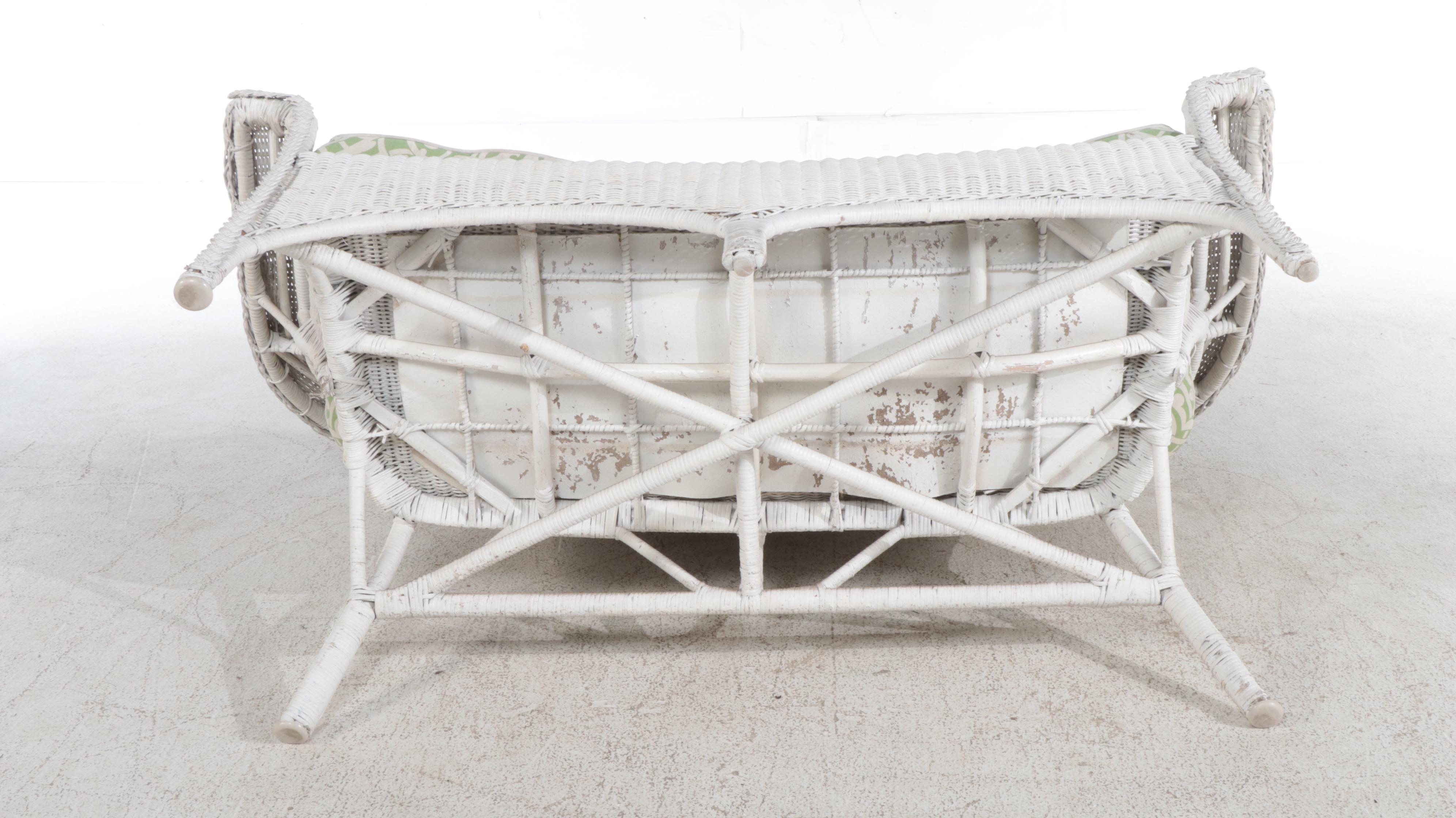 Five-Piece White-Painted Wicker Patio Furniture Set