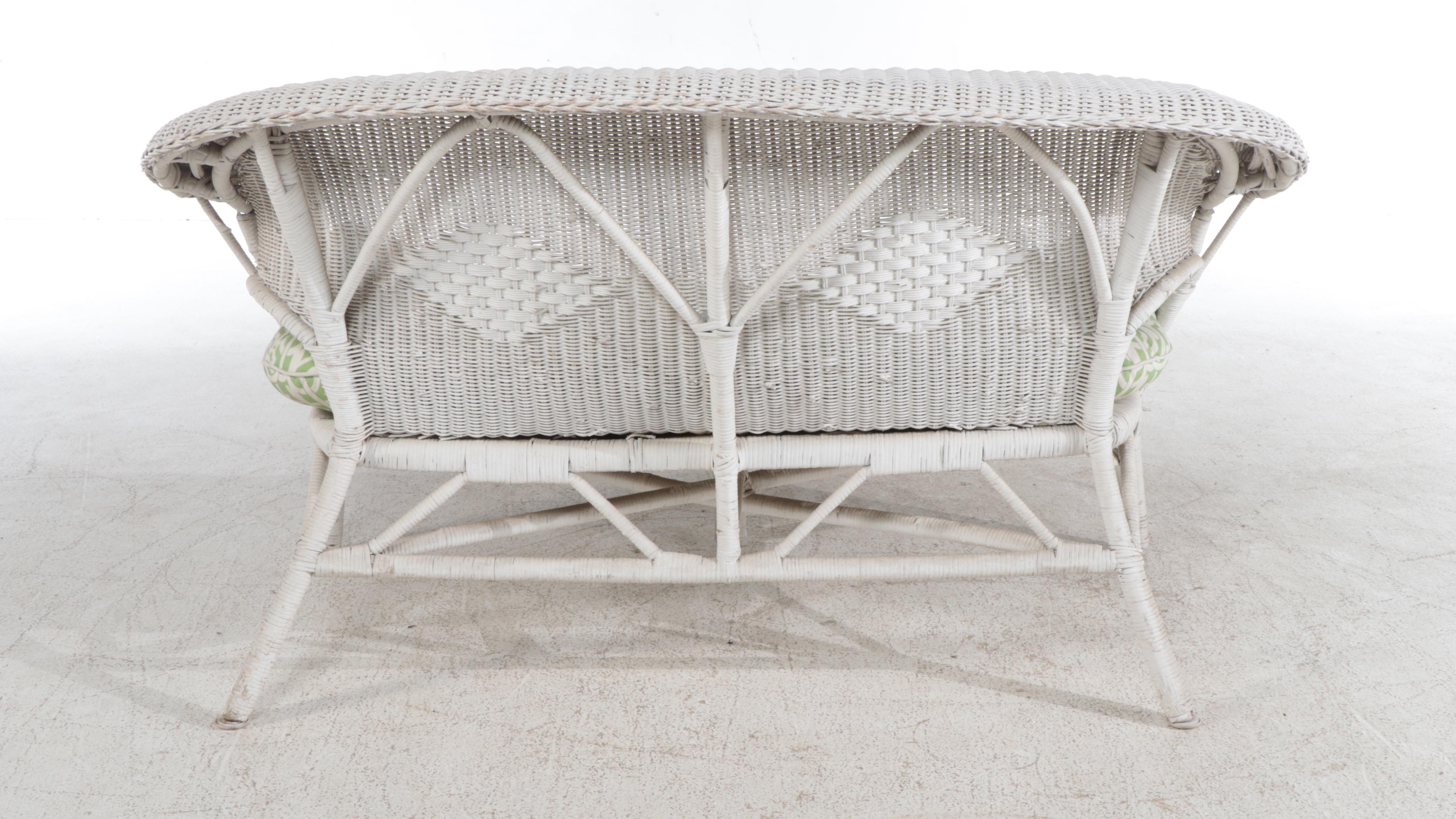 Five-Piece White-Painted Wicker Patio Furniture Set