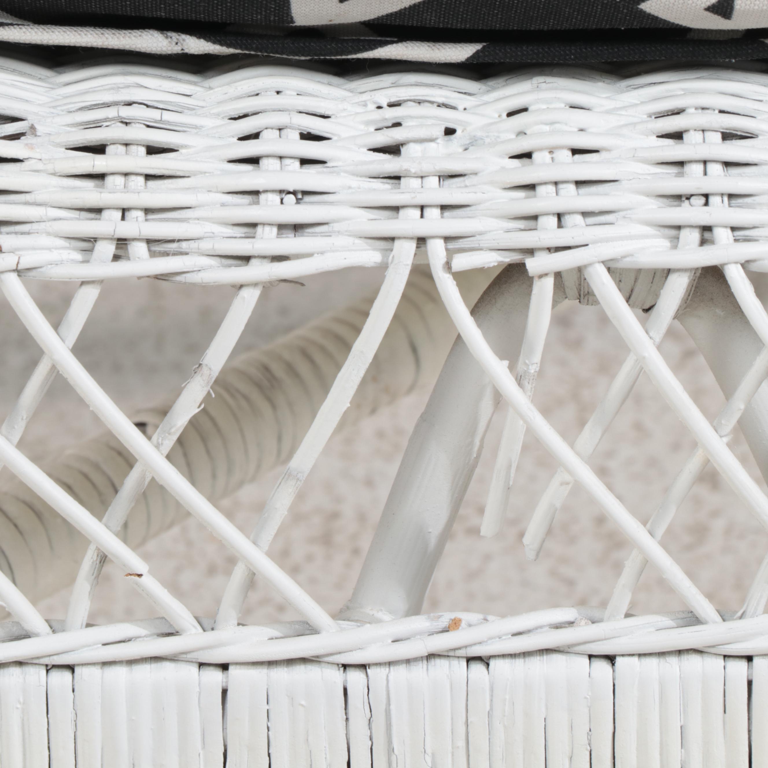 Five-Piece White-Painted Wicker Patio Furniture Set