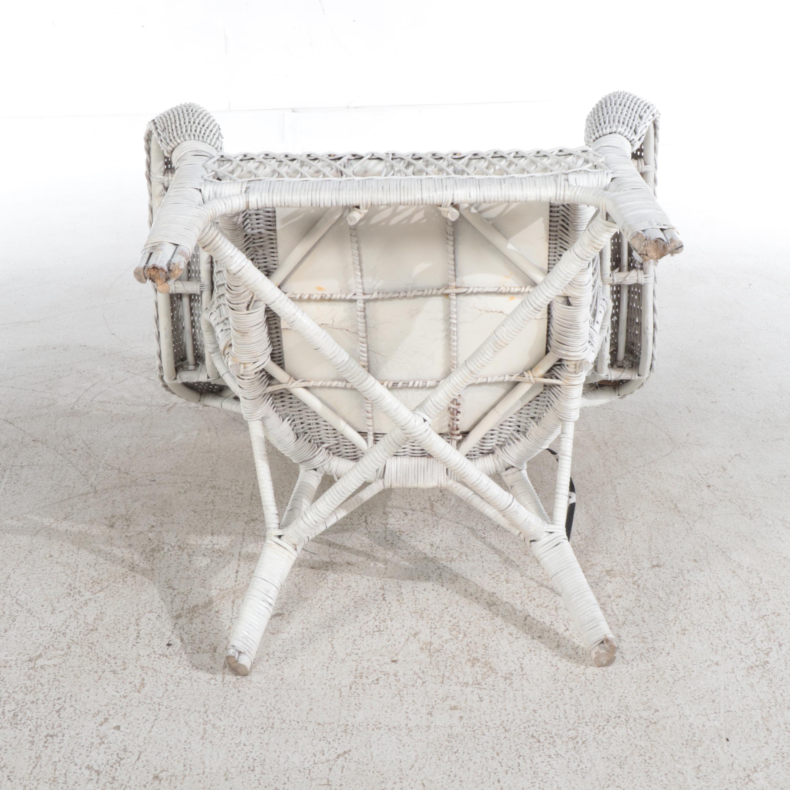 Five-Piece White-Painted Wicker Patio Furniture Set