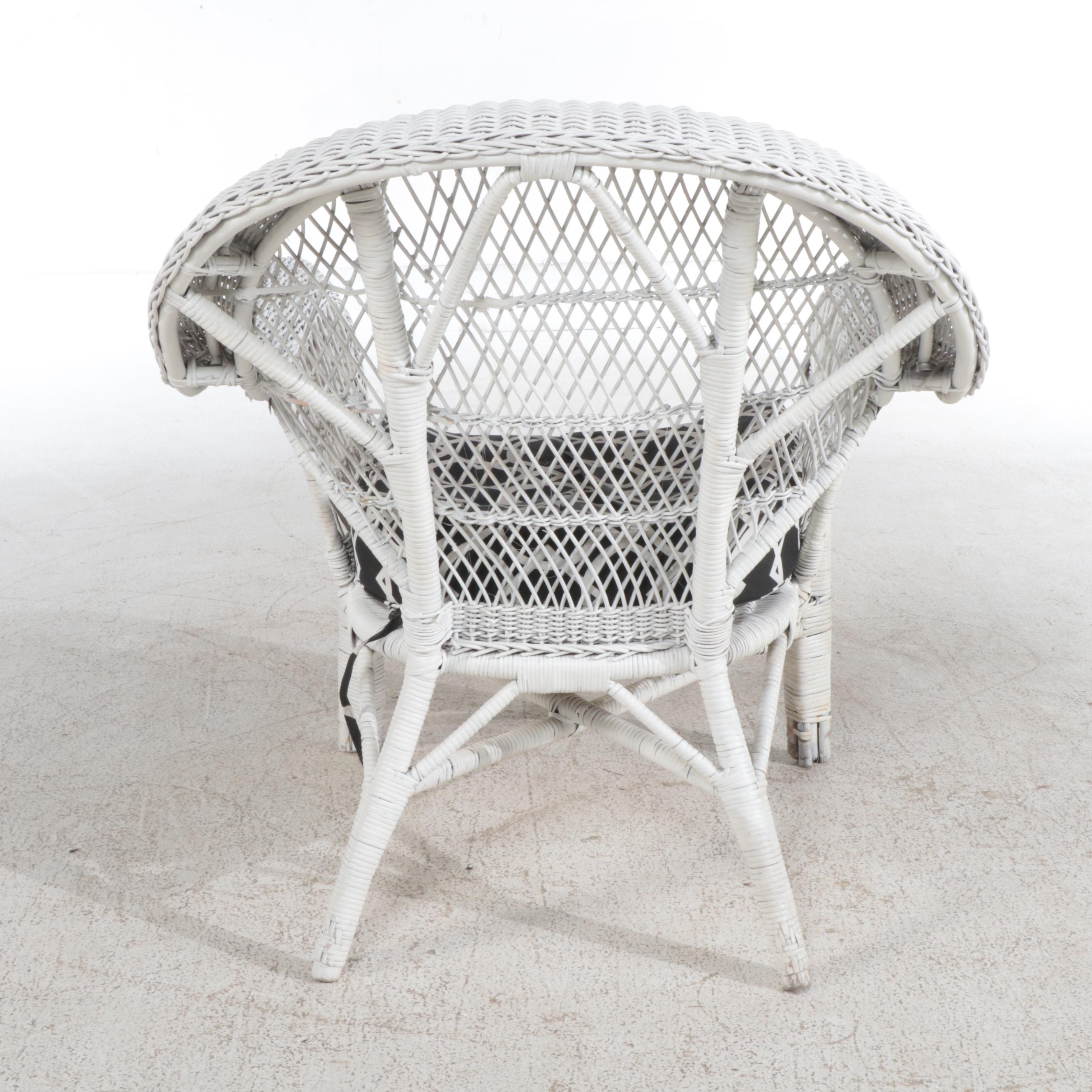 Five-Piece White-Painted Wicker Patio Furniture Set
