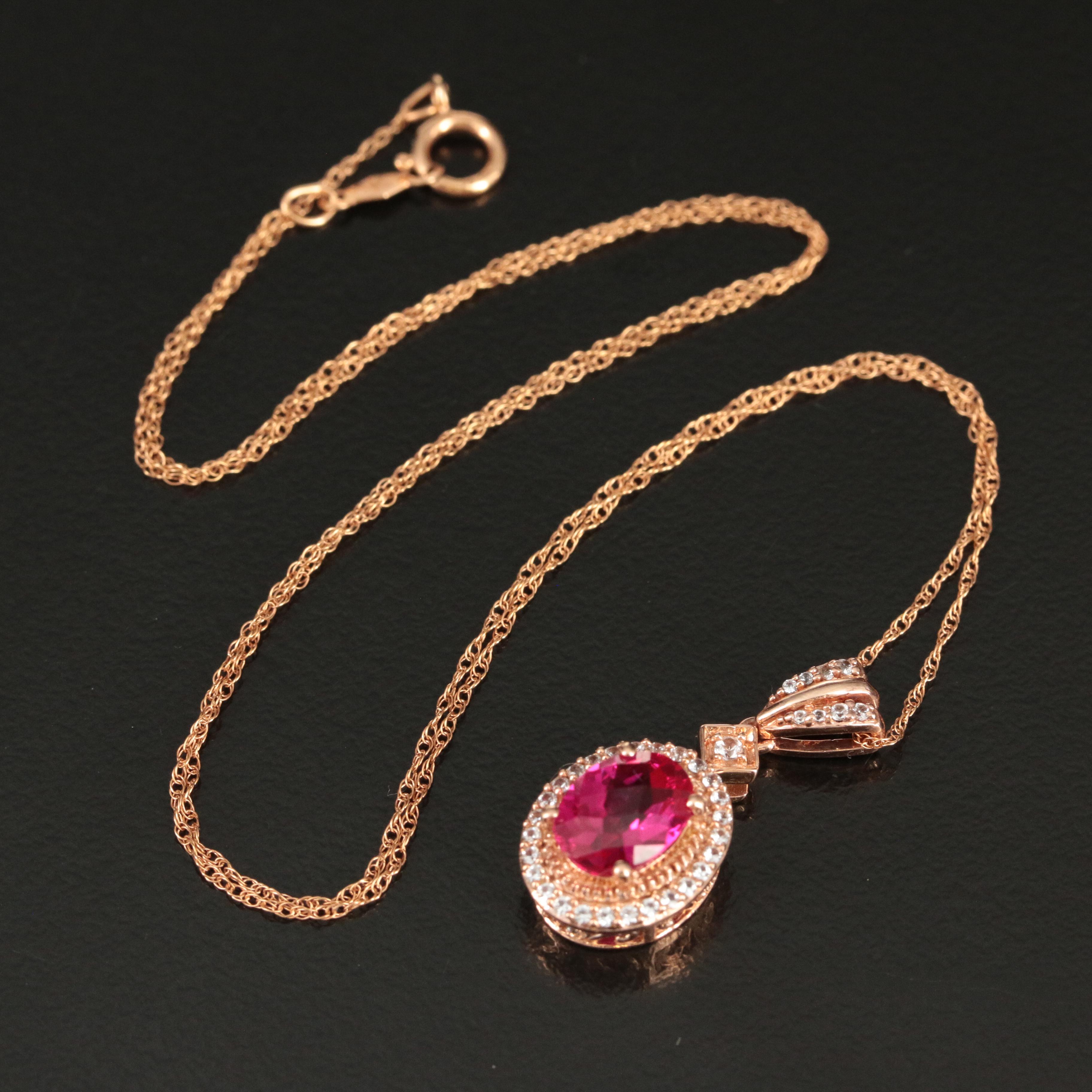 10K Rose Gold Ruby and Sapphire Pendant Necklace
