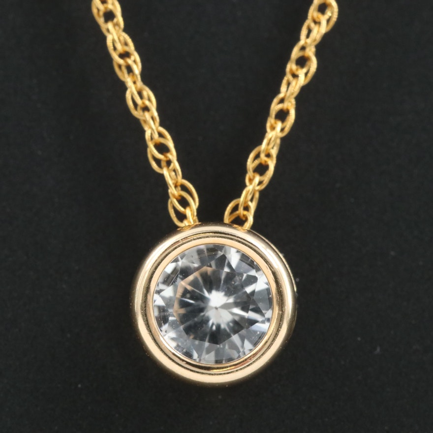 10K White Sapphire Solitaire Pendant on Gold-Filled Chain