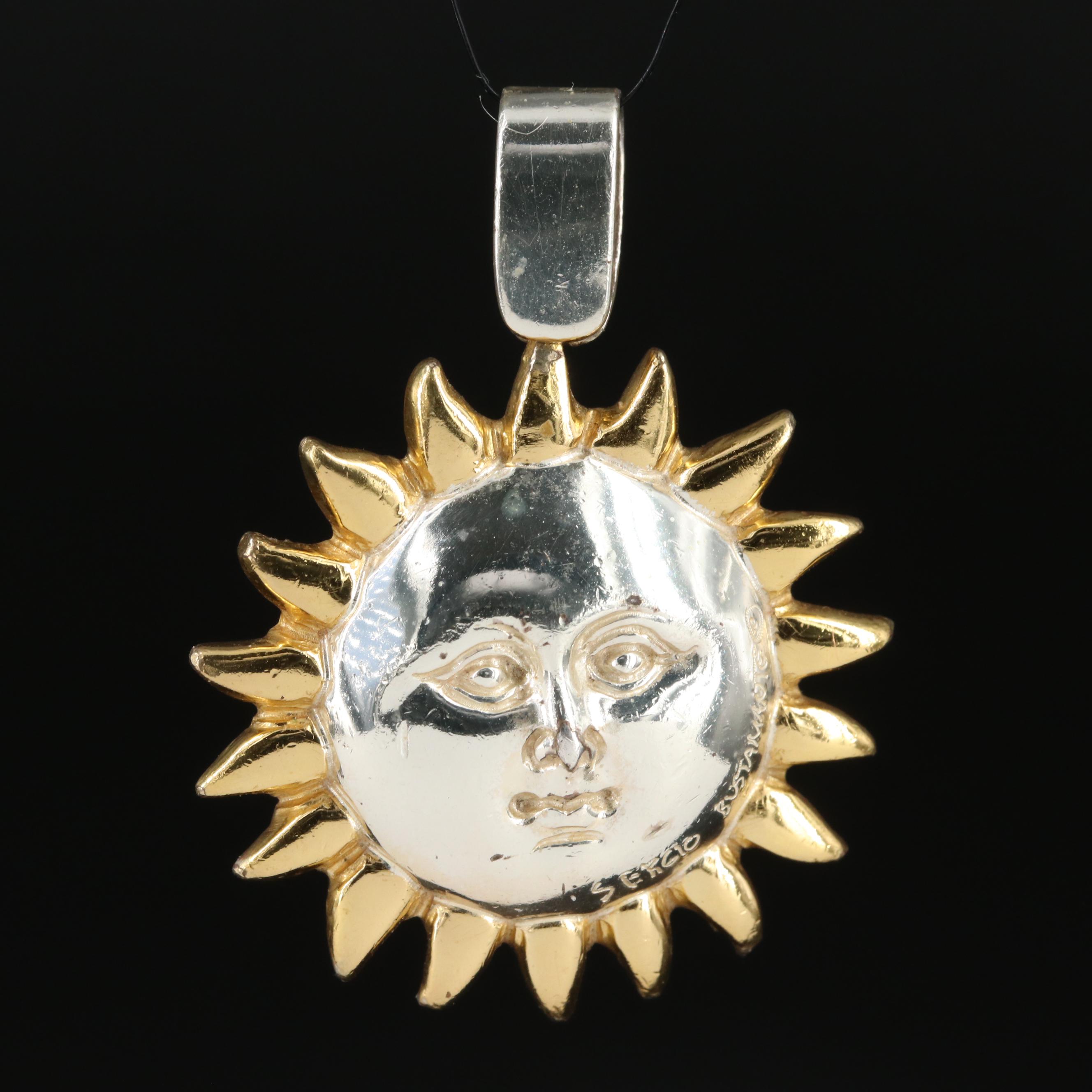 Sergio Bustamante Sterling Two-Tone Sun Face Pendant