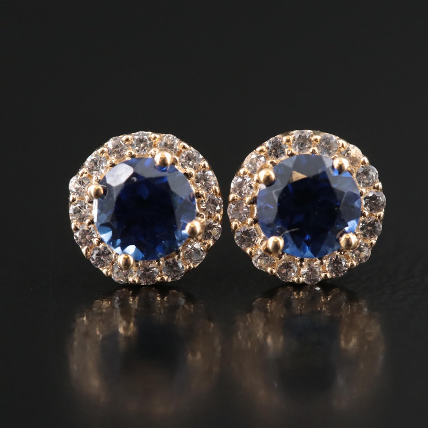 10K Blue Sapphire and White Sapphire Stud Earrings