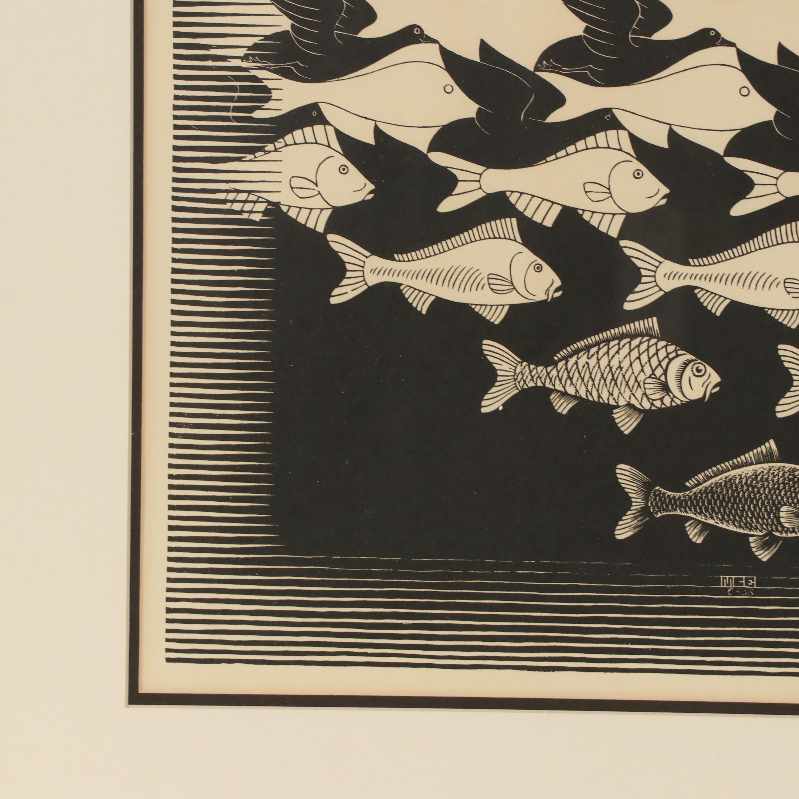 Lithograph After M. C. Escher "Sky and Water I"