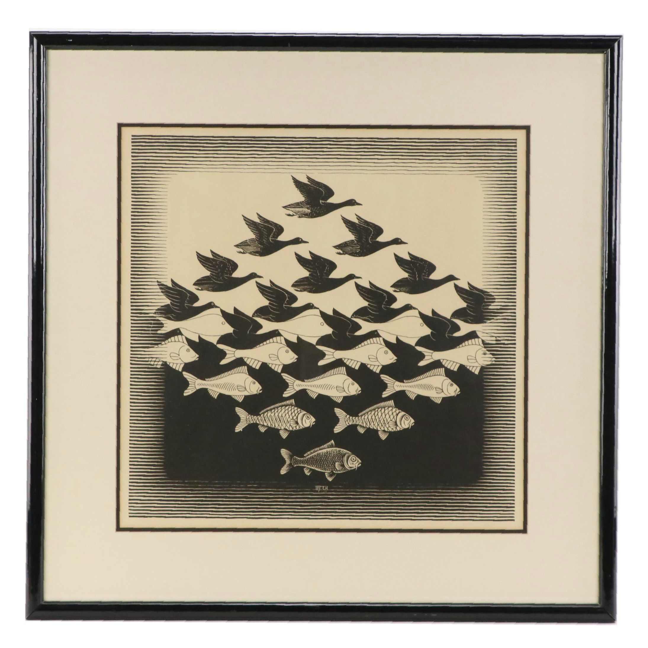 Lithograph After M. C. Escher "Sky and Water I"